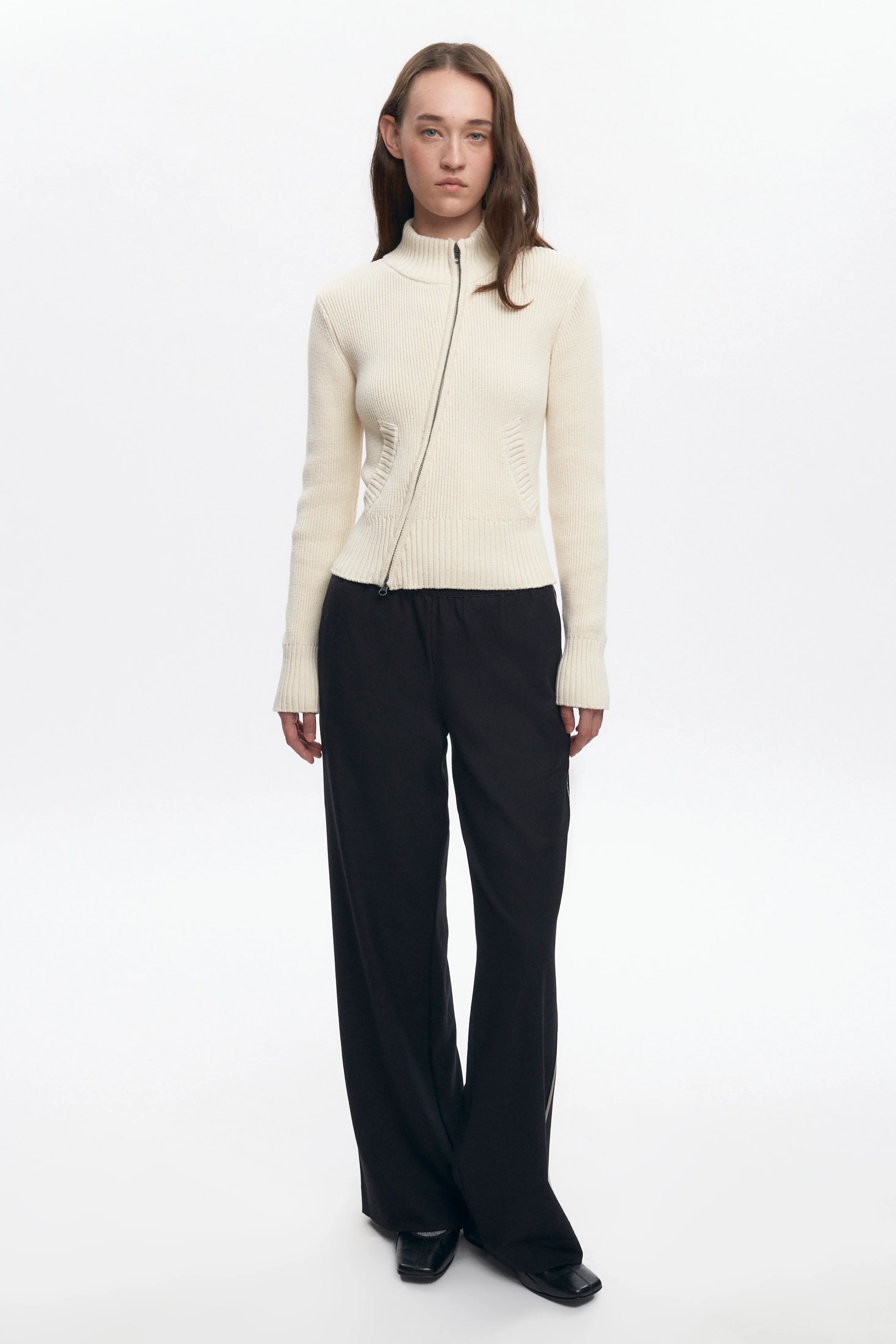 Women's Asymmetric Zip Sweater in Marshmallow - Image 5