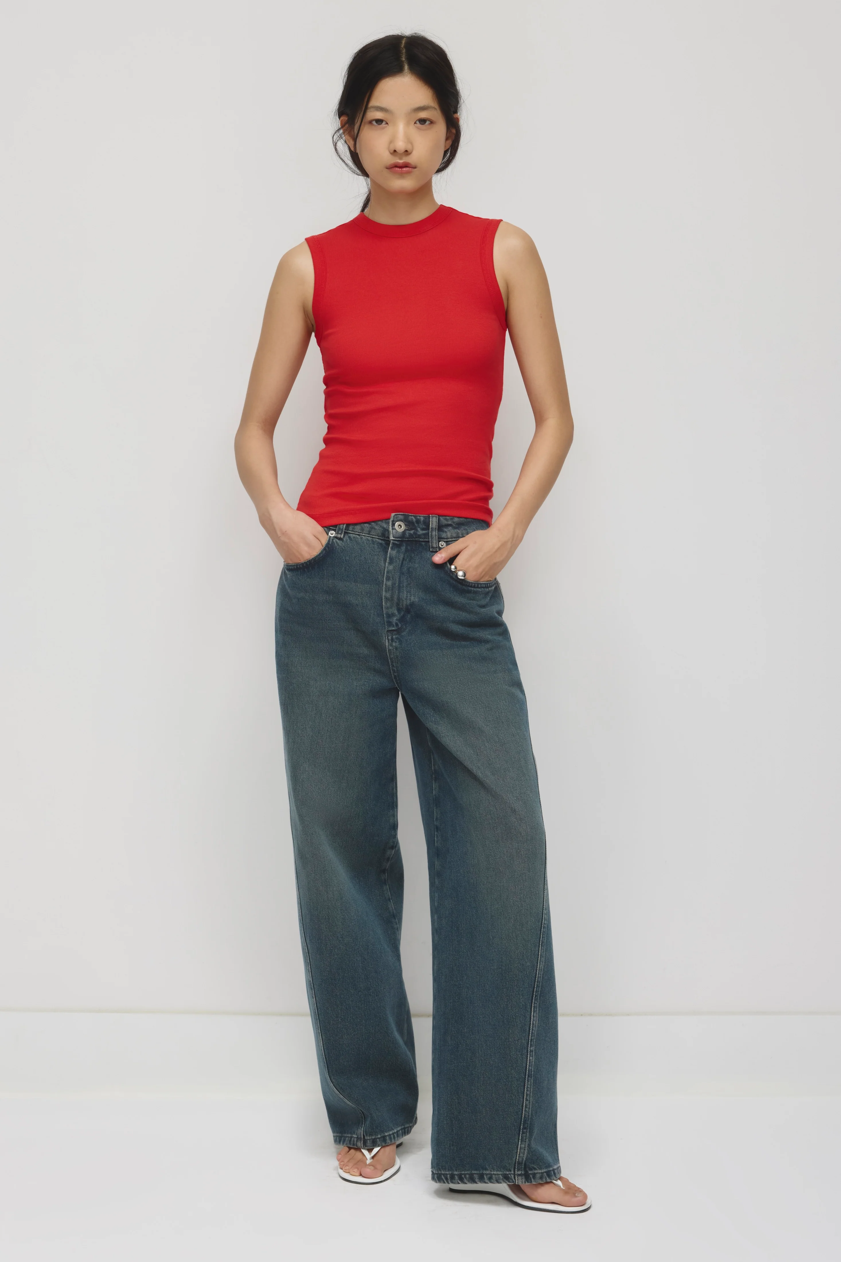 Women's Back Cut Out Tank in Salsa - Image 3