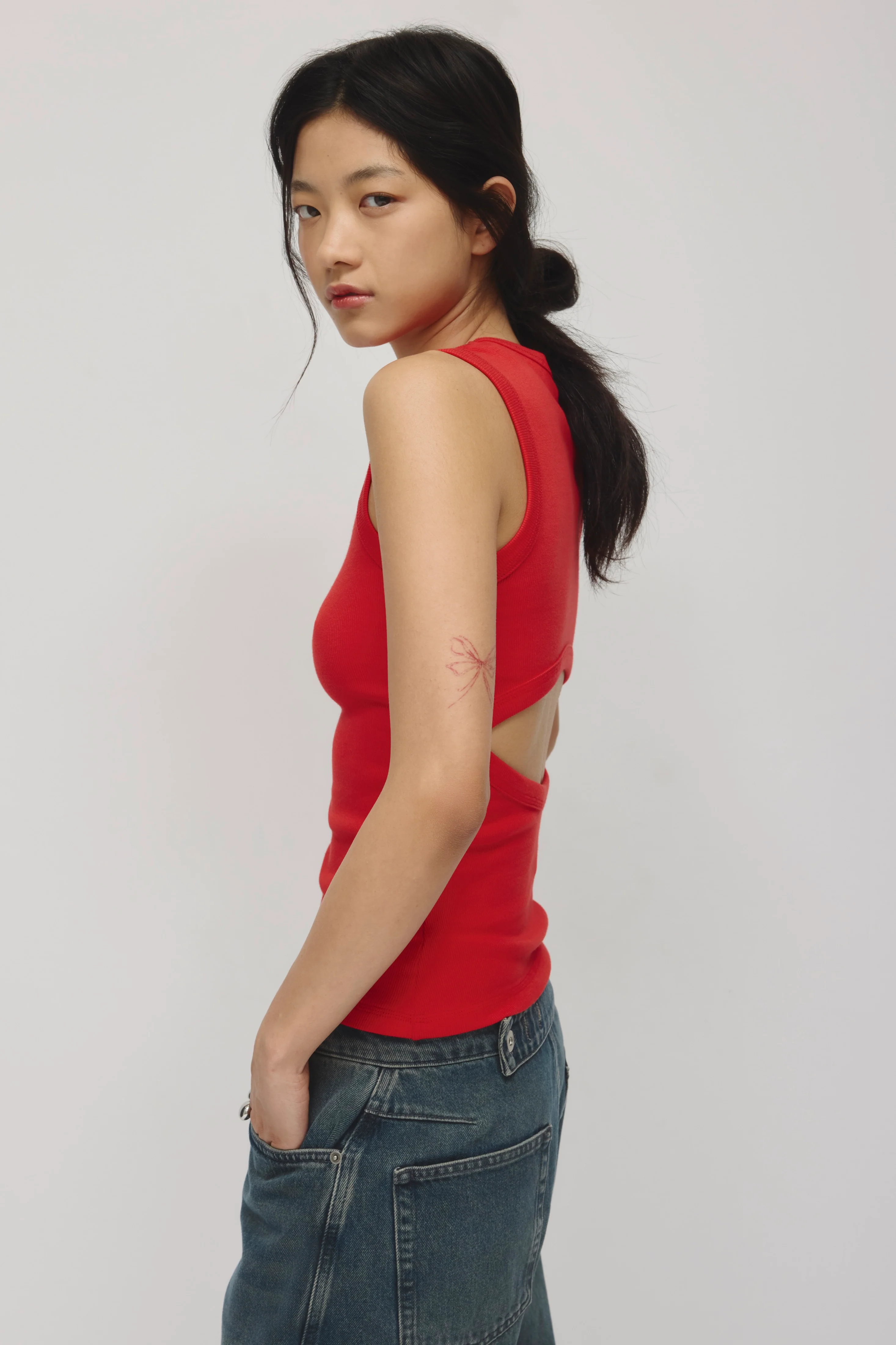 Women's Back Cut Out Tank in Salsa - Image 4