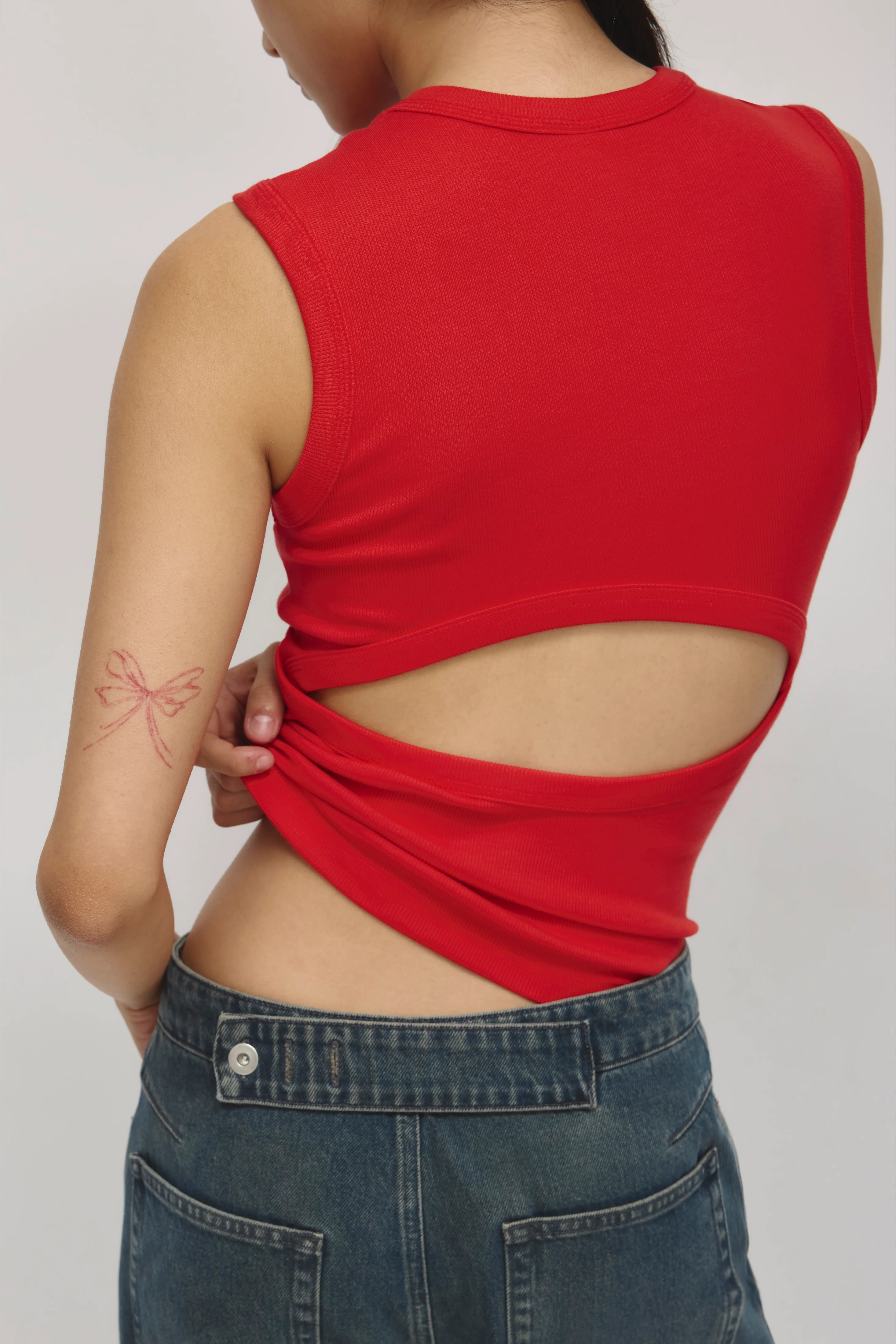 Women's Back Cut Out Tank in Salsa - Image 5