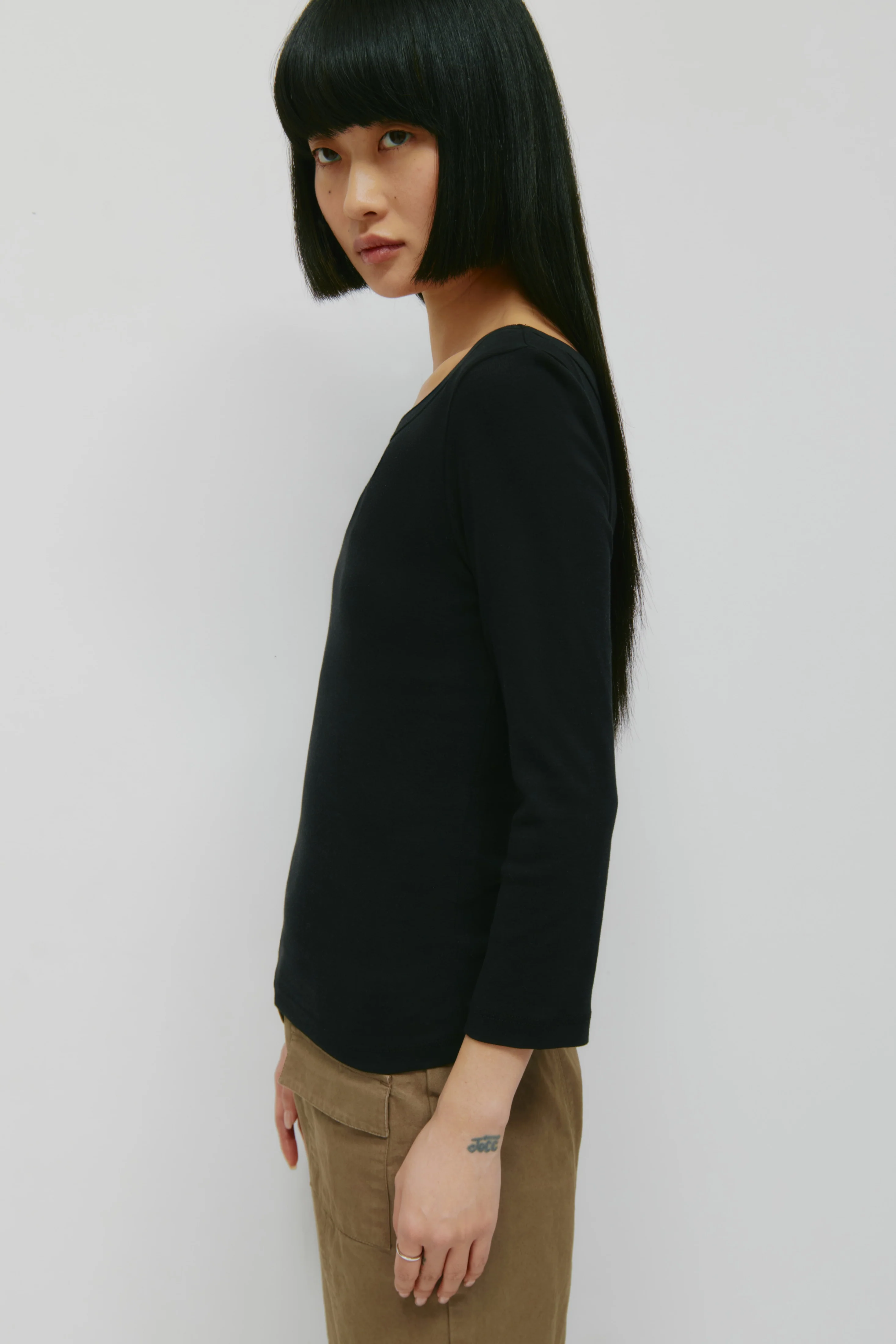 Women's Boatneck 3/4 Sleeve Top in Black - Image 3