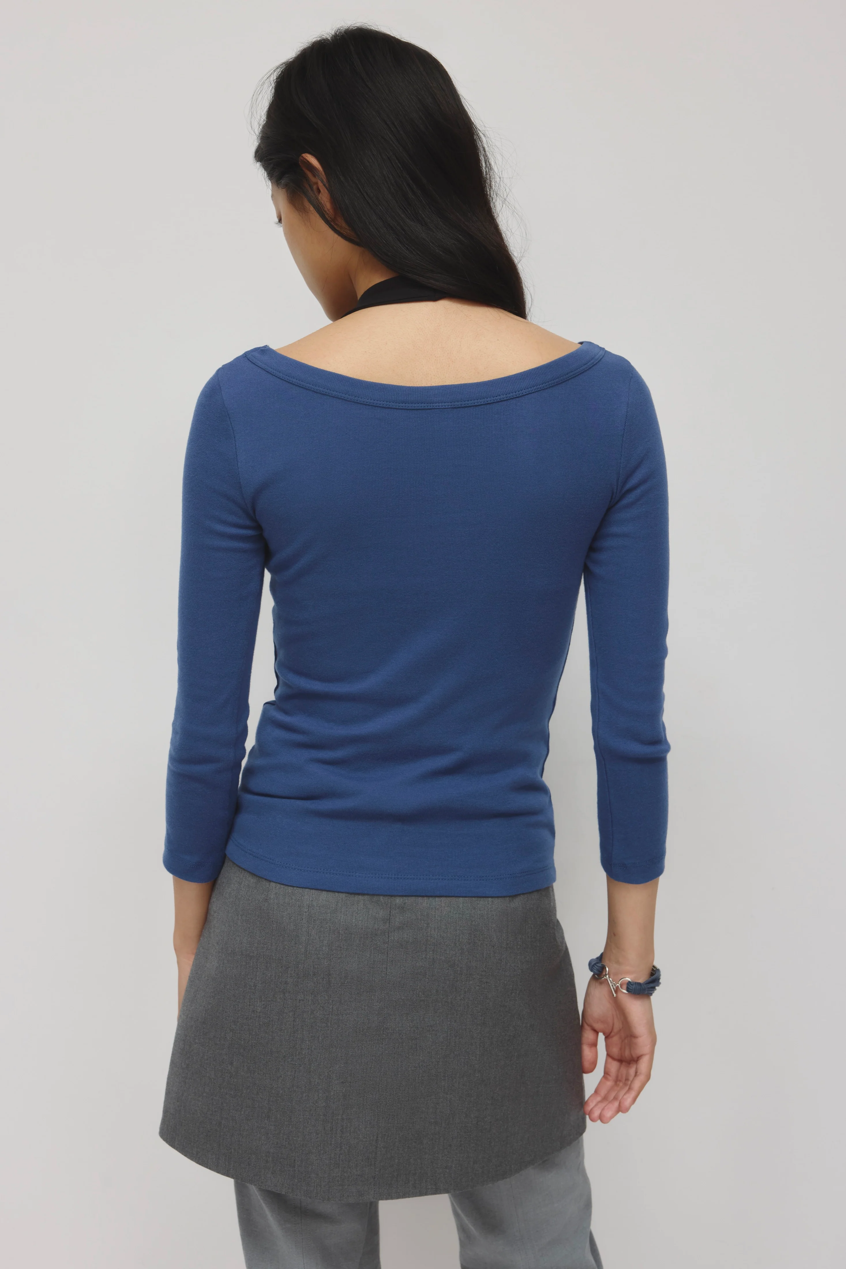 Women's Boatneck 3/4 Sleeve Top in Dark Indigo - Image 4