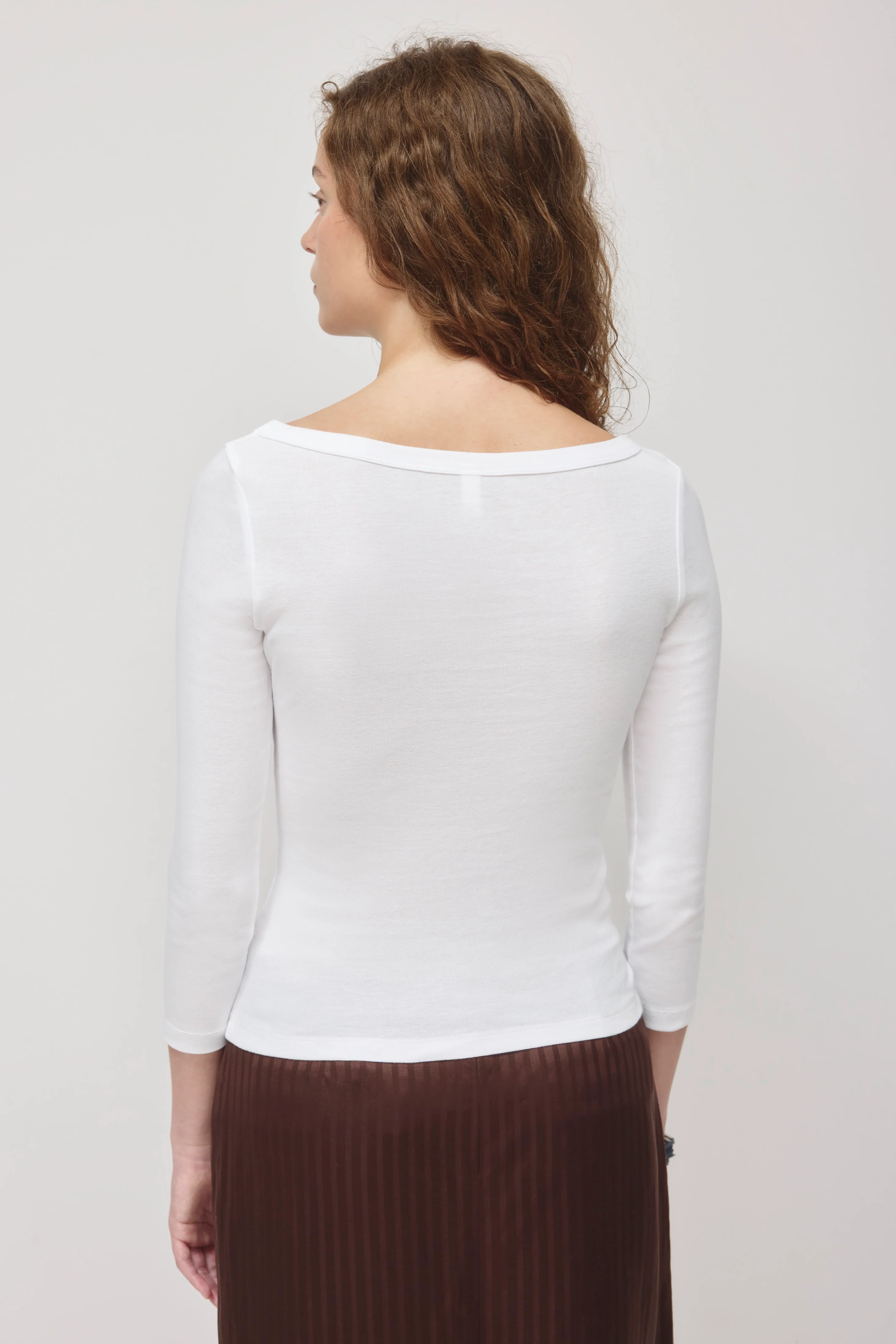 Women's Boatneck 3/4 Sleeve Top in White - Image 4