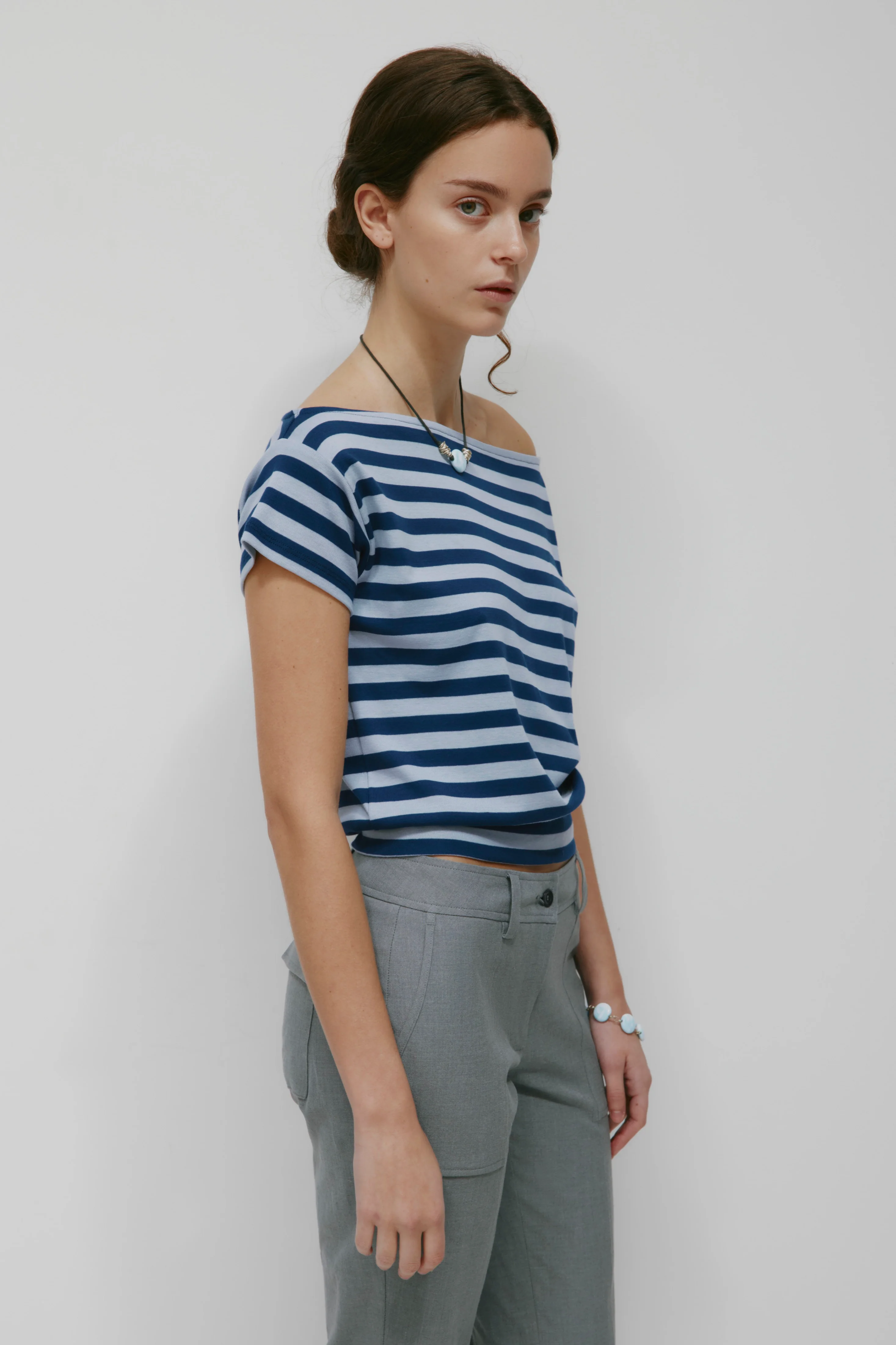 Women's Boatneck Banded Tee in Blue Aura/Dark Indigo Stripe - Image 3