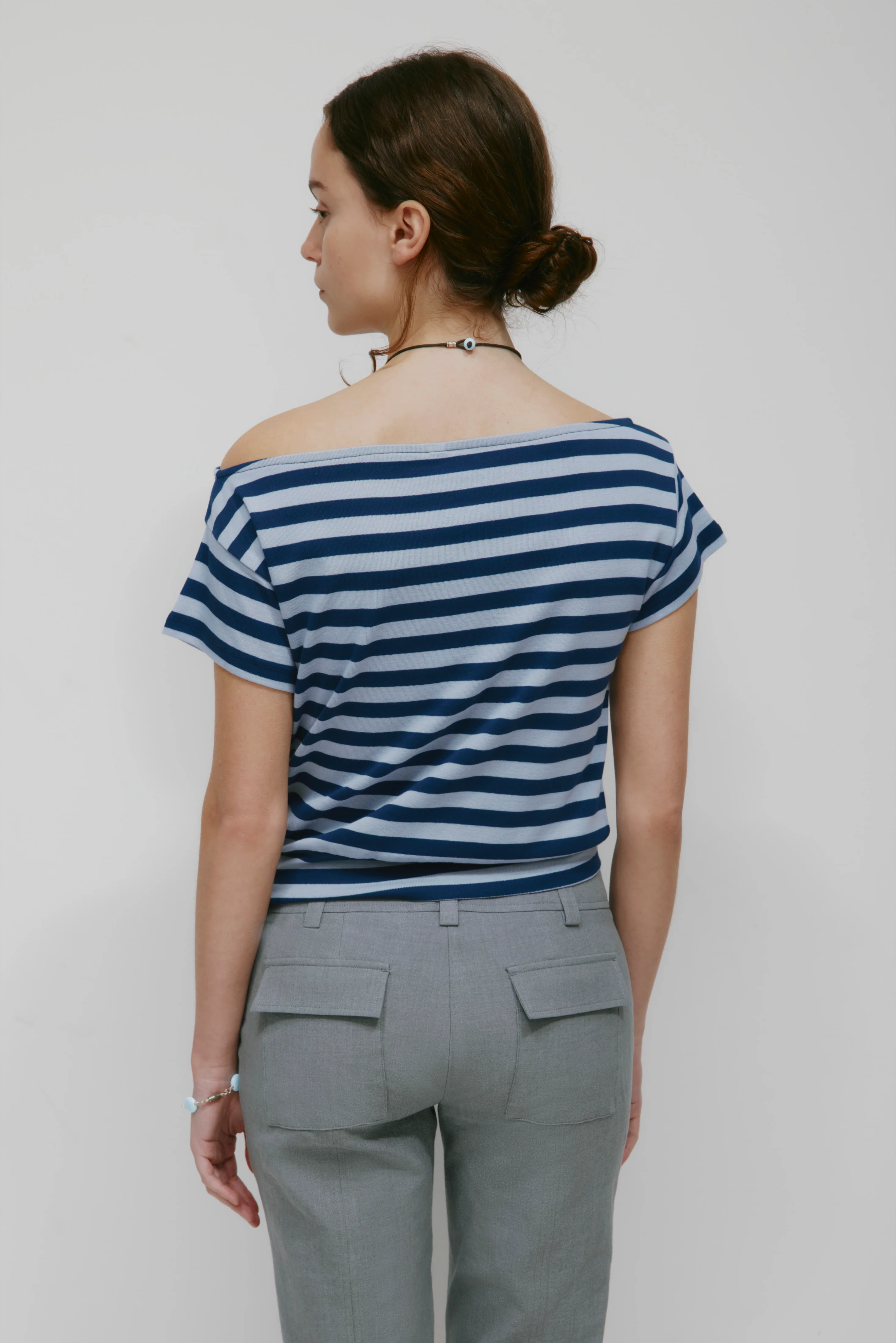 Women's Boatneck Banded Tee in Blue Aura/Dark Indigo Stripe - Image 4