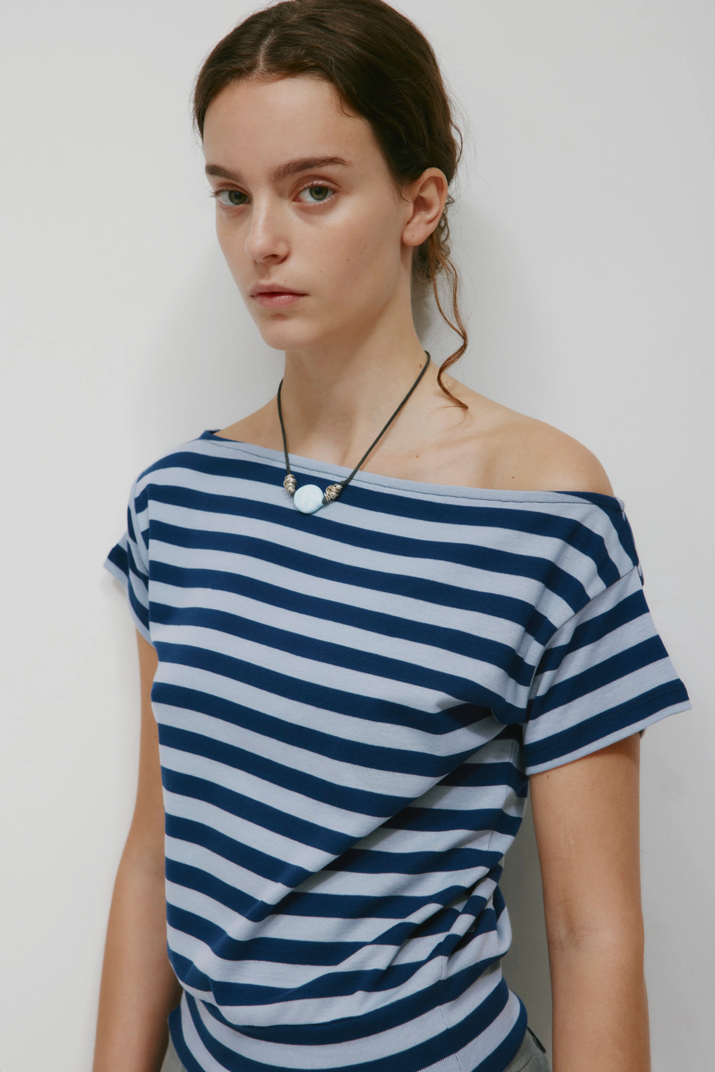 Women's Boatneck Banded Tee in Blue Aura/Dark Indigo Stripe - Image 5