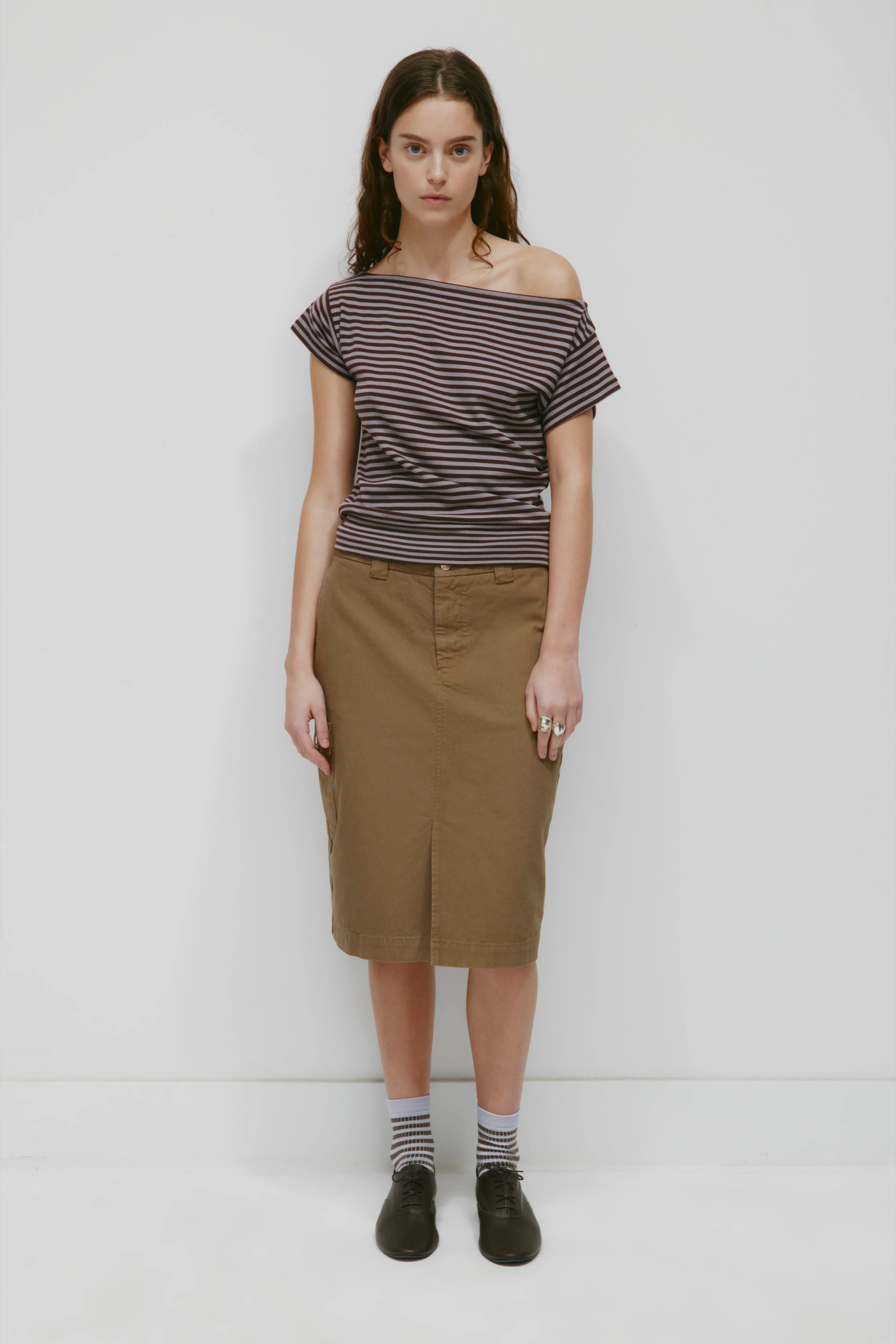 Women's Boatneck Banded Tee in Dusty Grape/Espresso - Image 3