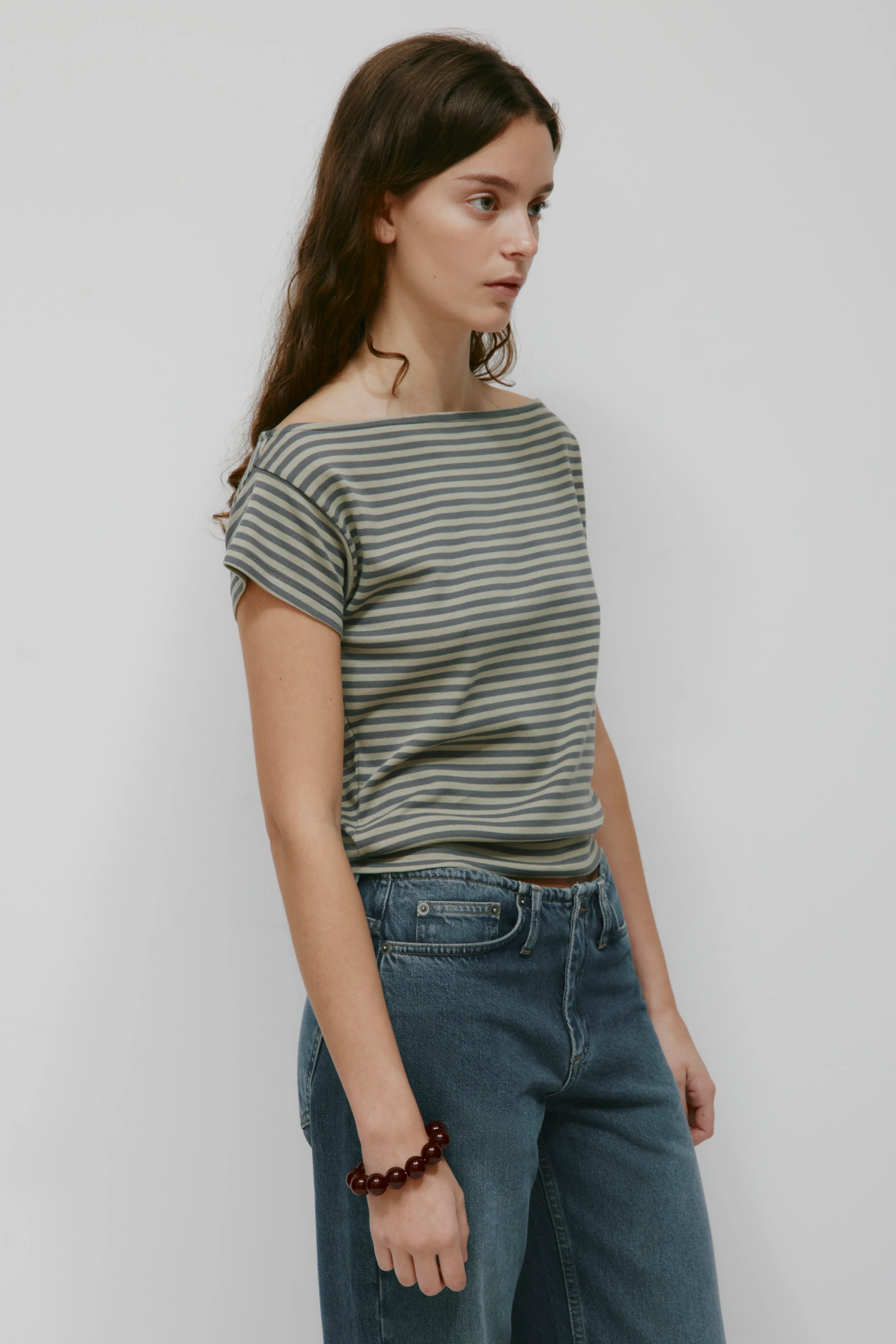Women's Boatneck Banded Tee in Lava Smoke/Dune Grass - Image 3