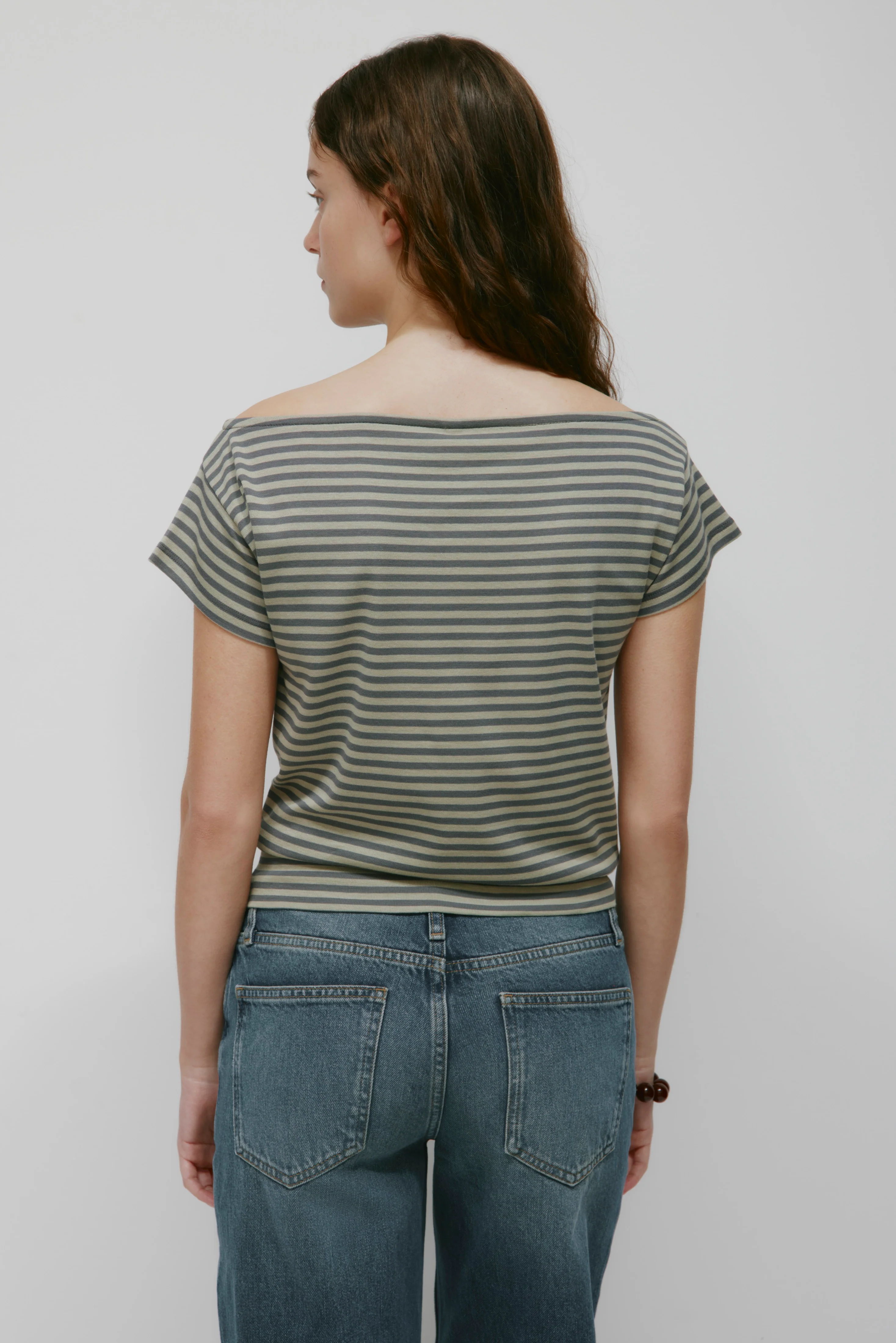 Women's Boatneck Banded Tee in Lava Smoke/Dune Grass - Image 4