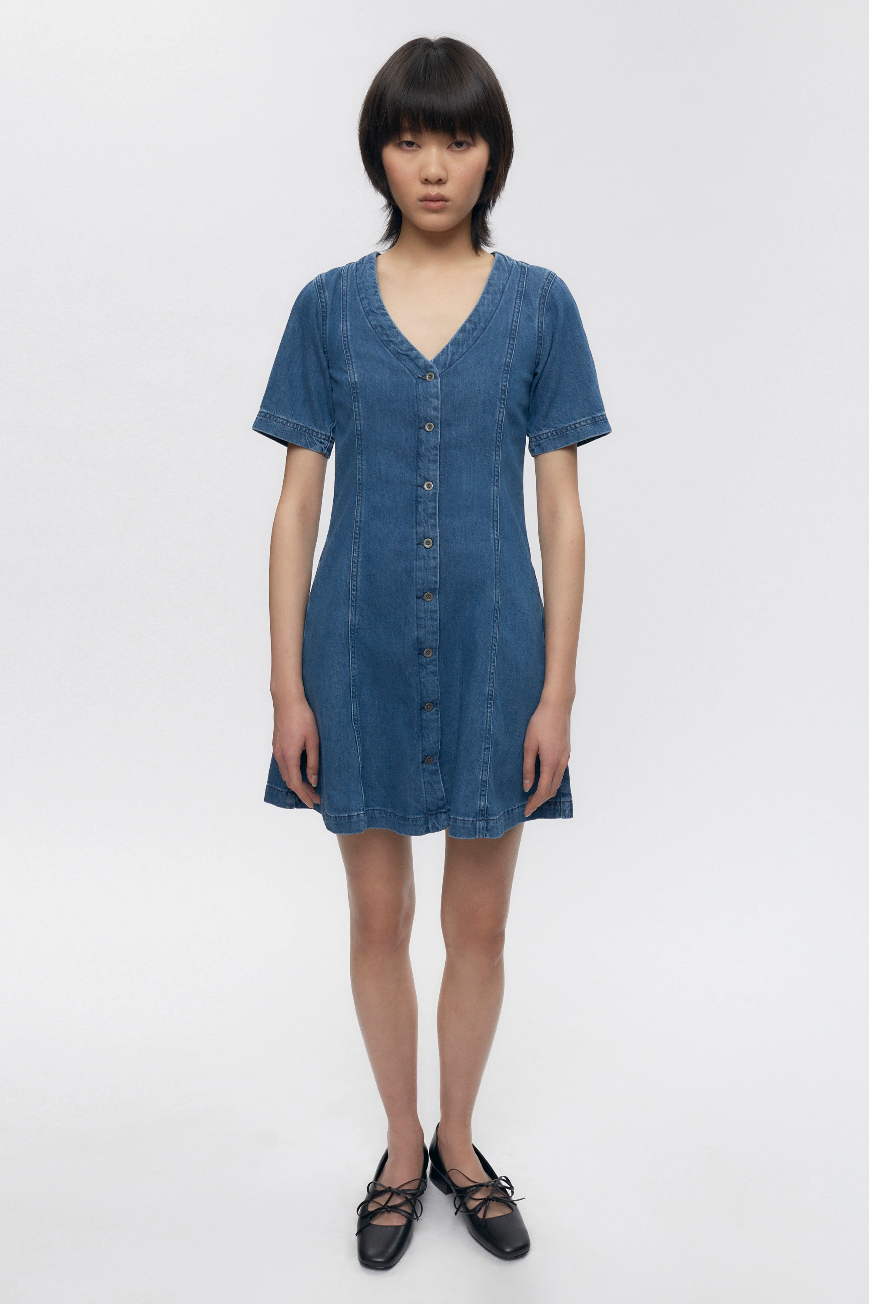 Women’s Buttoned Dress in Mid Wash - Image 3