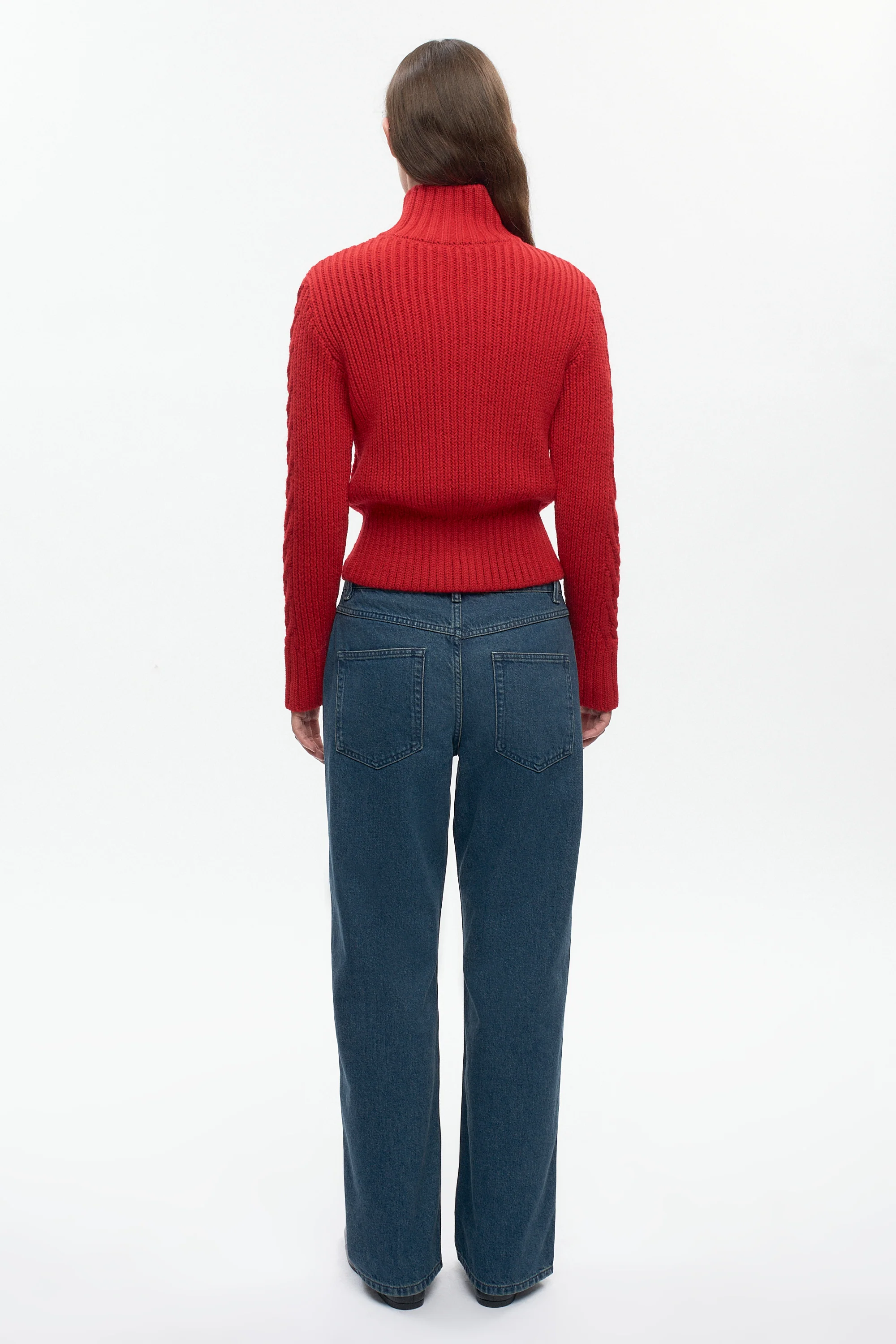 Women's Cable Zip Sweater in Fiery Red - Image 7
