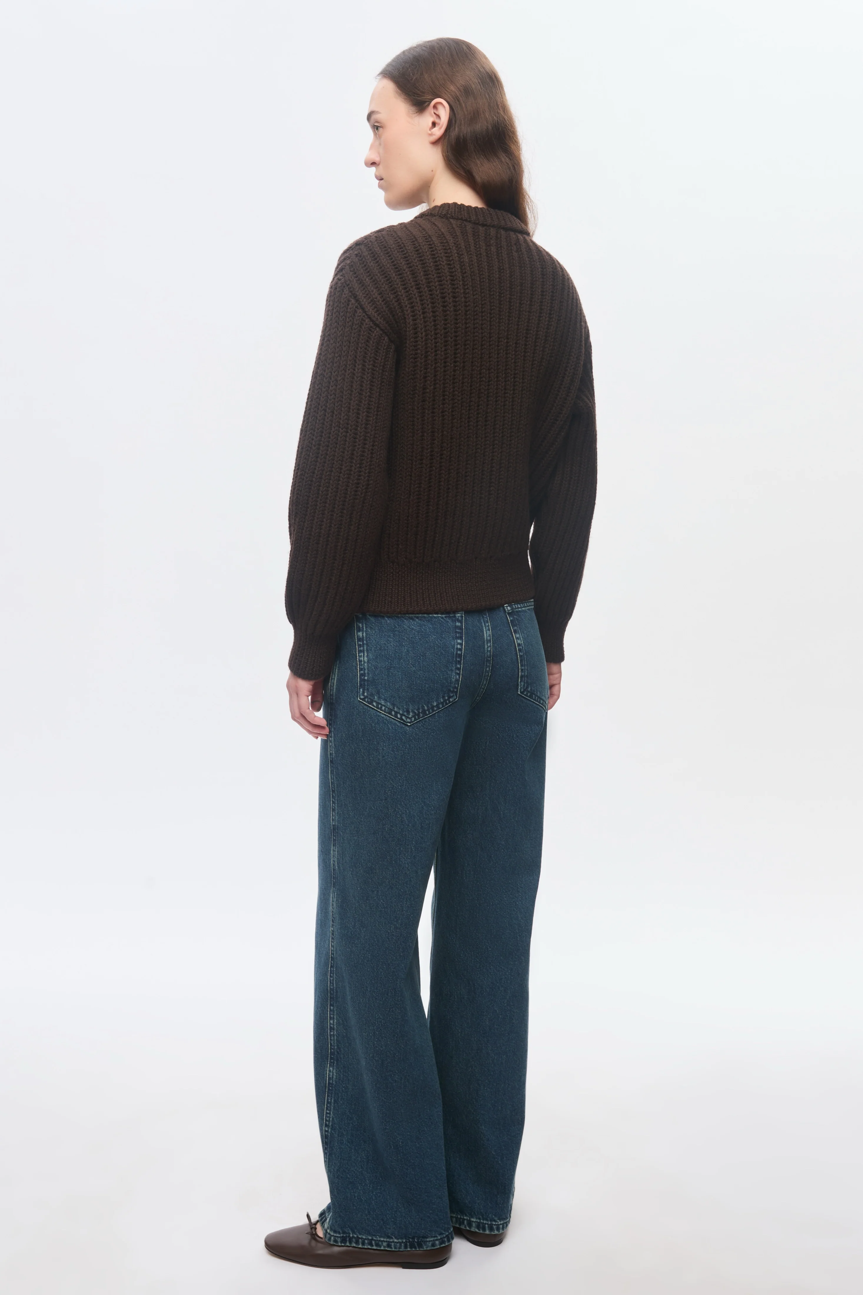 Women's Chunky Wool Crewneck Sweater in Coffee Bean - Image 6