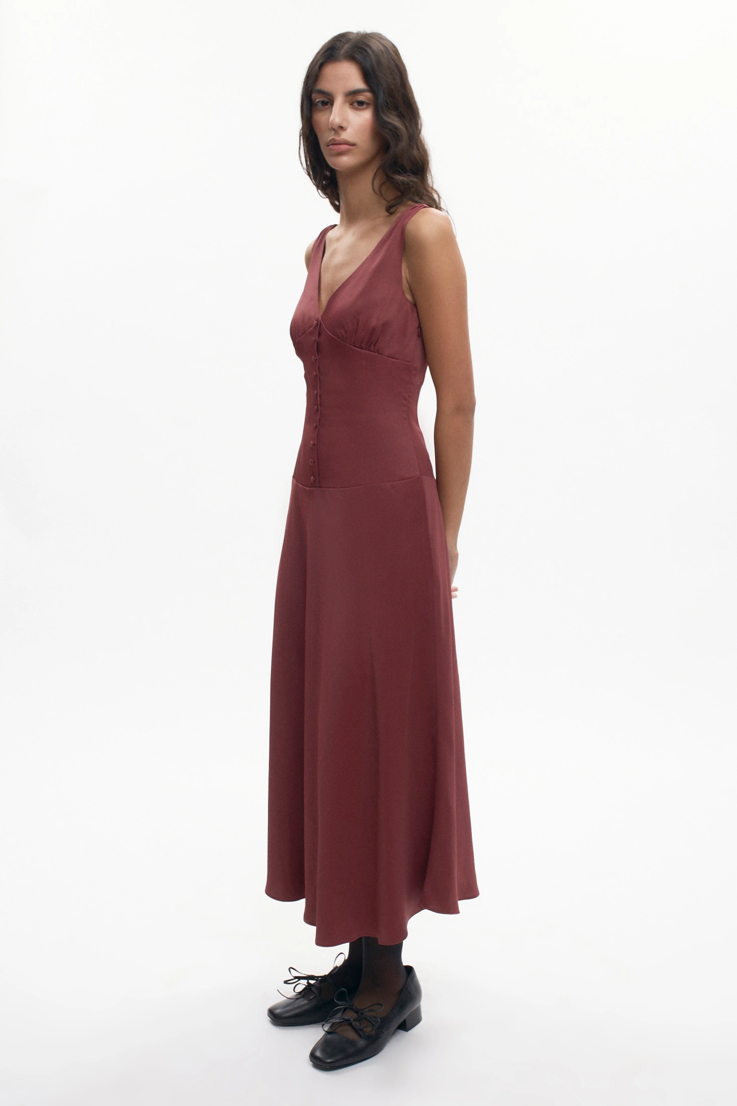 Women's Cleo Plunge Dress in Cabernet - Image 3