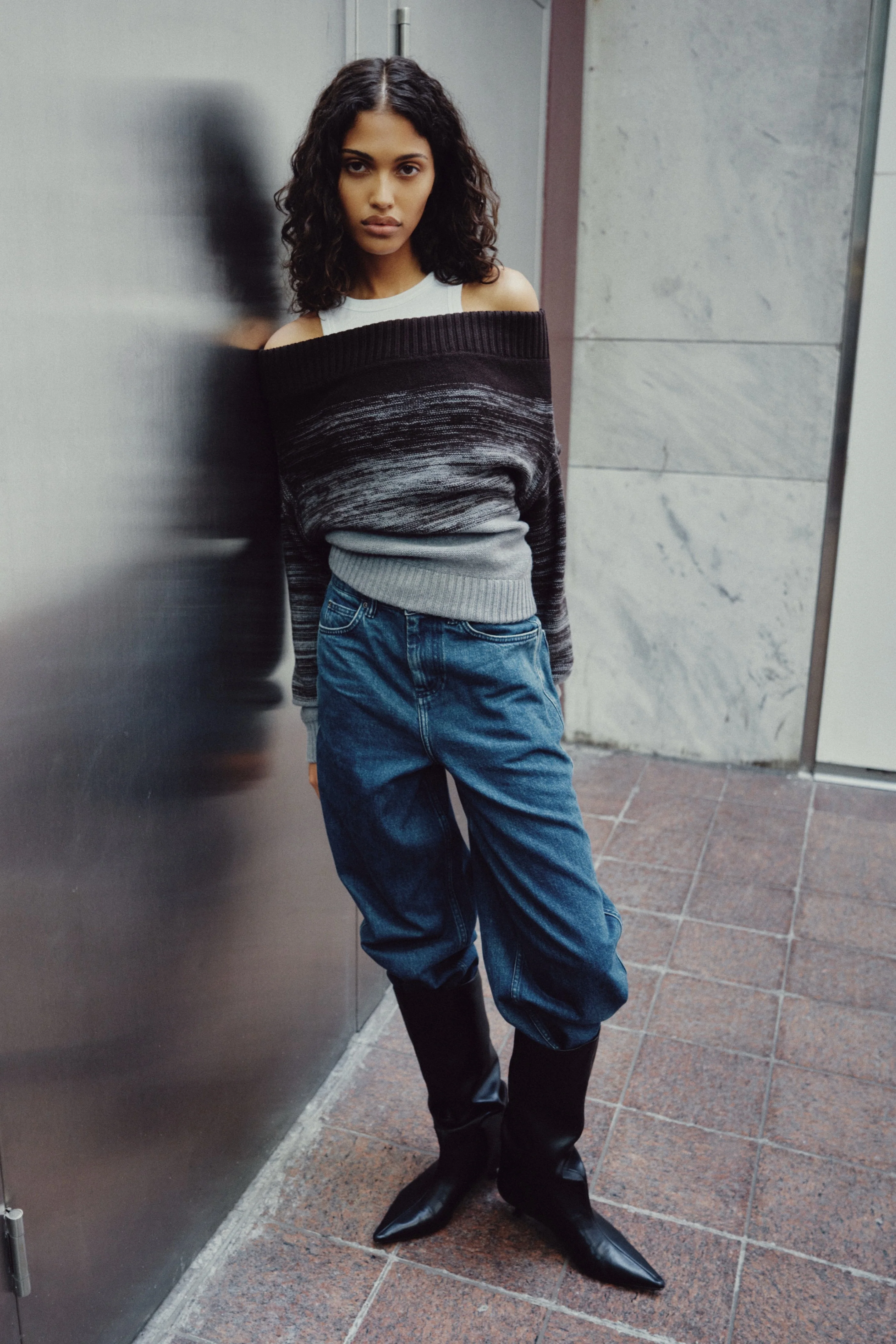 Women's Convertible Sweater in Coffee Bean/Grey Melange - Image 2