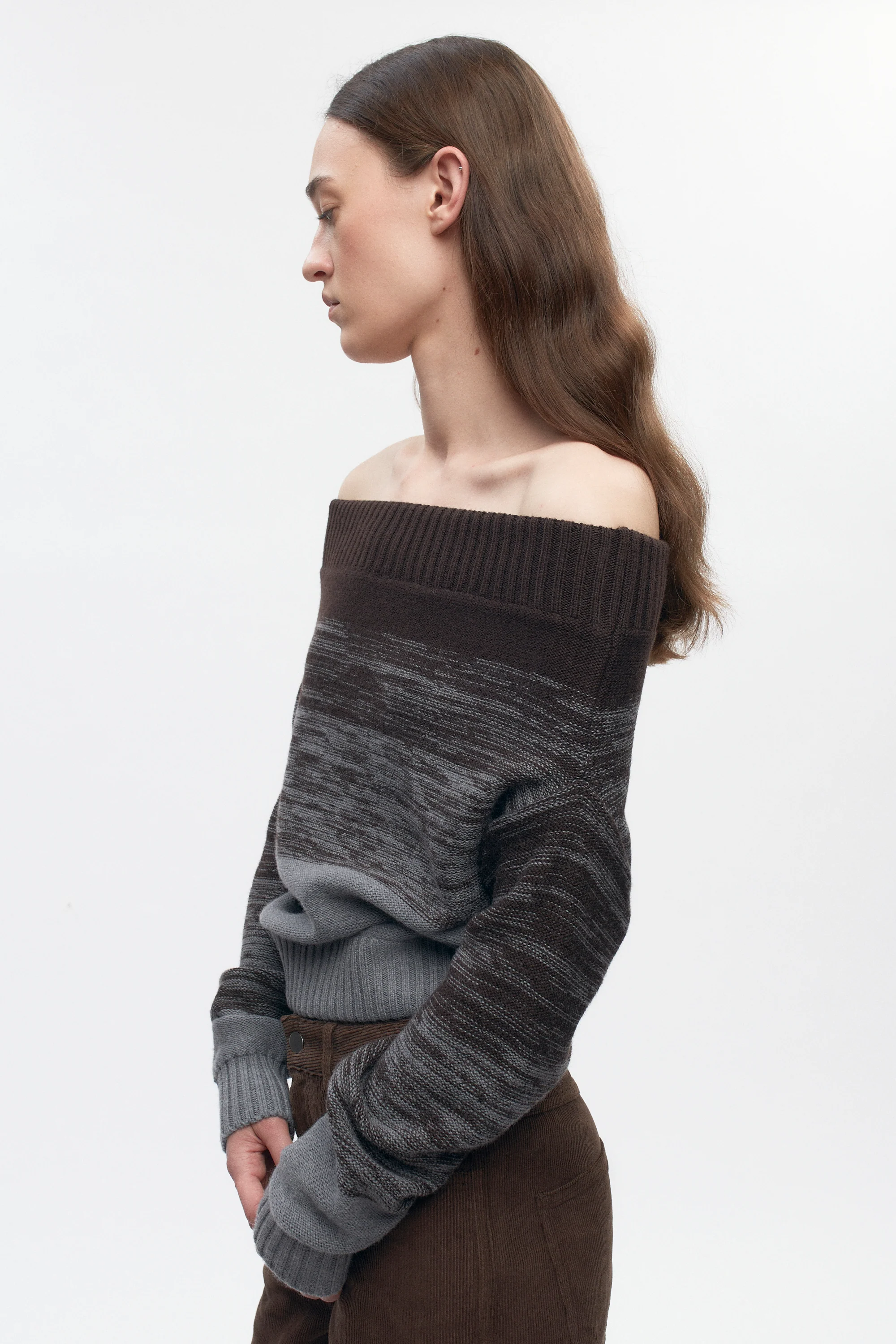 Women's Convertible Sweater in Coffee Bean/Grey Melange - Image 3