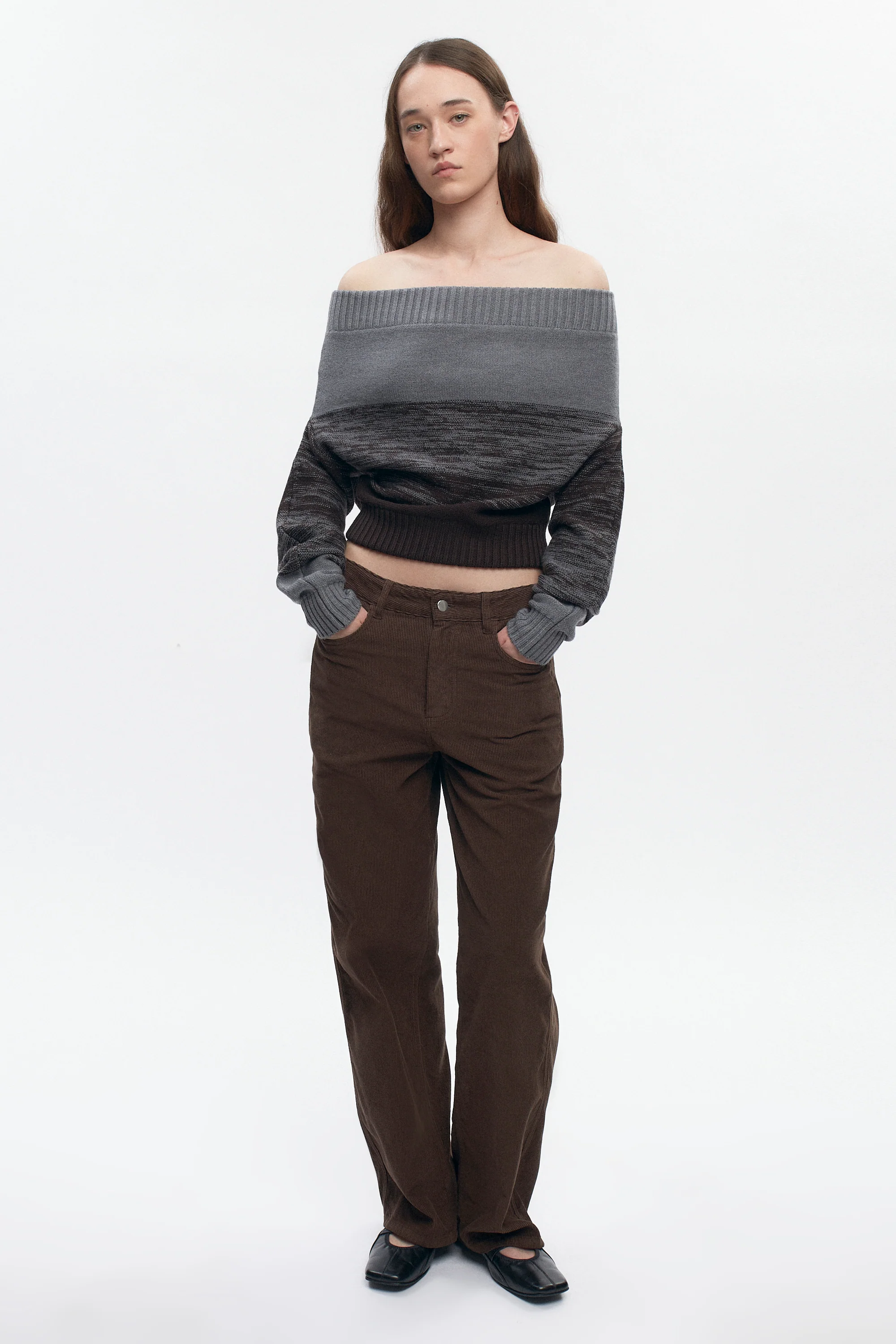 Women's Convertible Sweater in Coffee Bean/Grey Melange - Image 4
