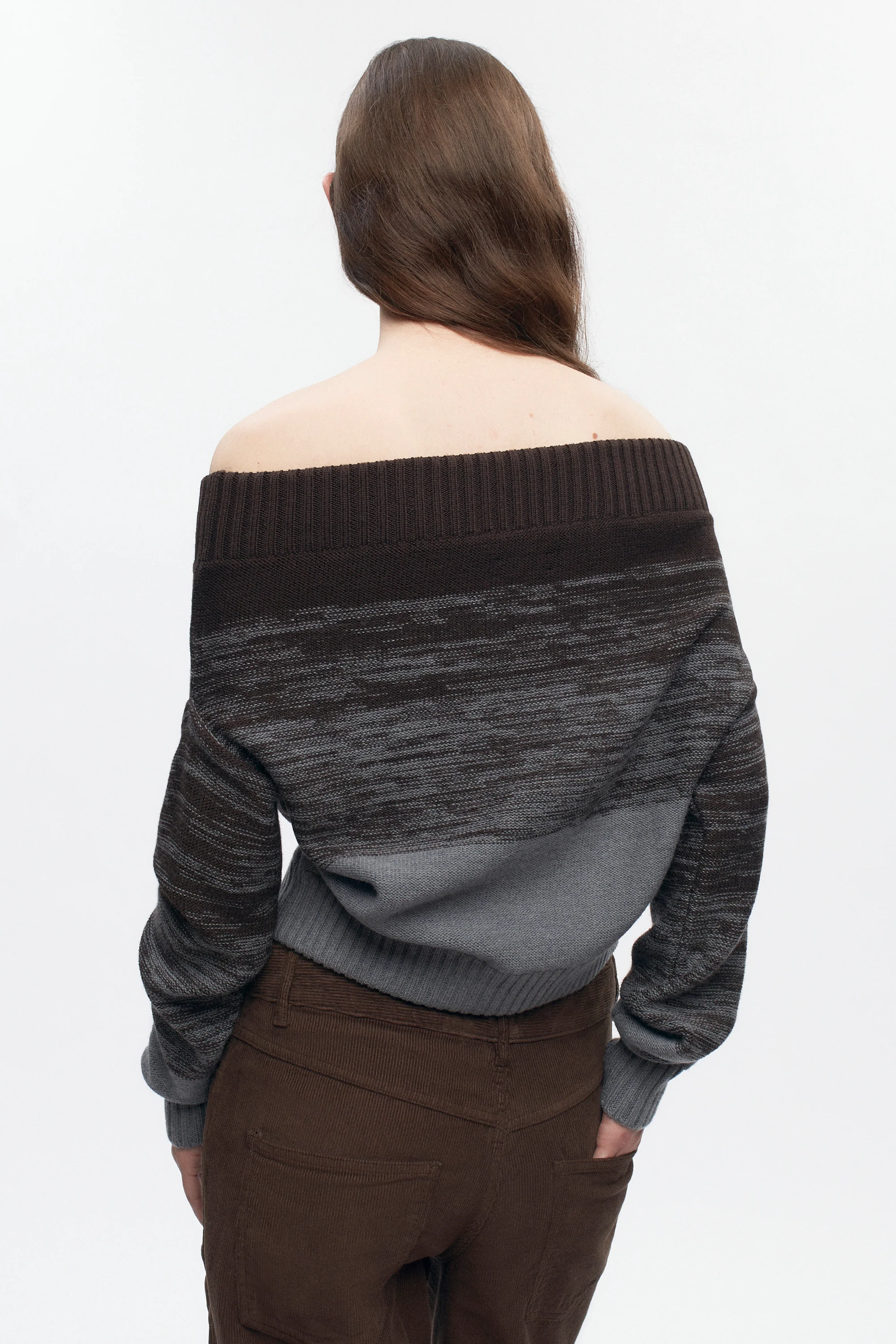 Women's Convertible Sweater in Coffee Bean/Grey Melange - Image 8
