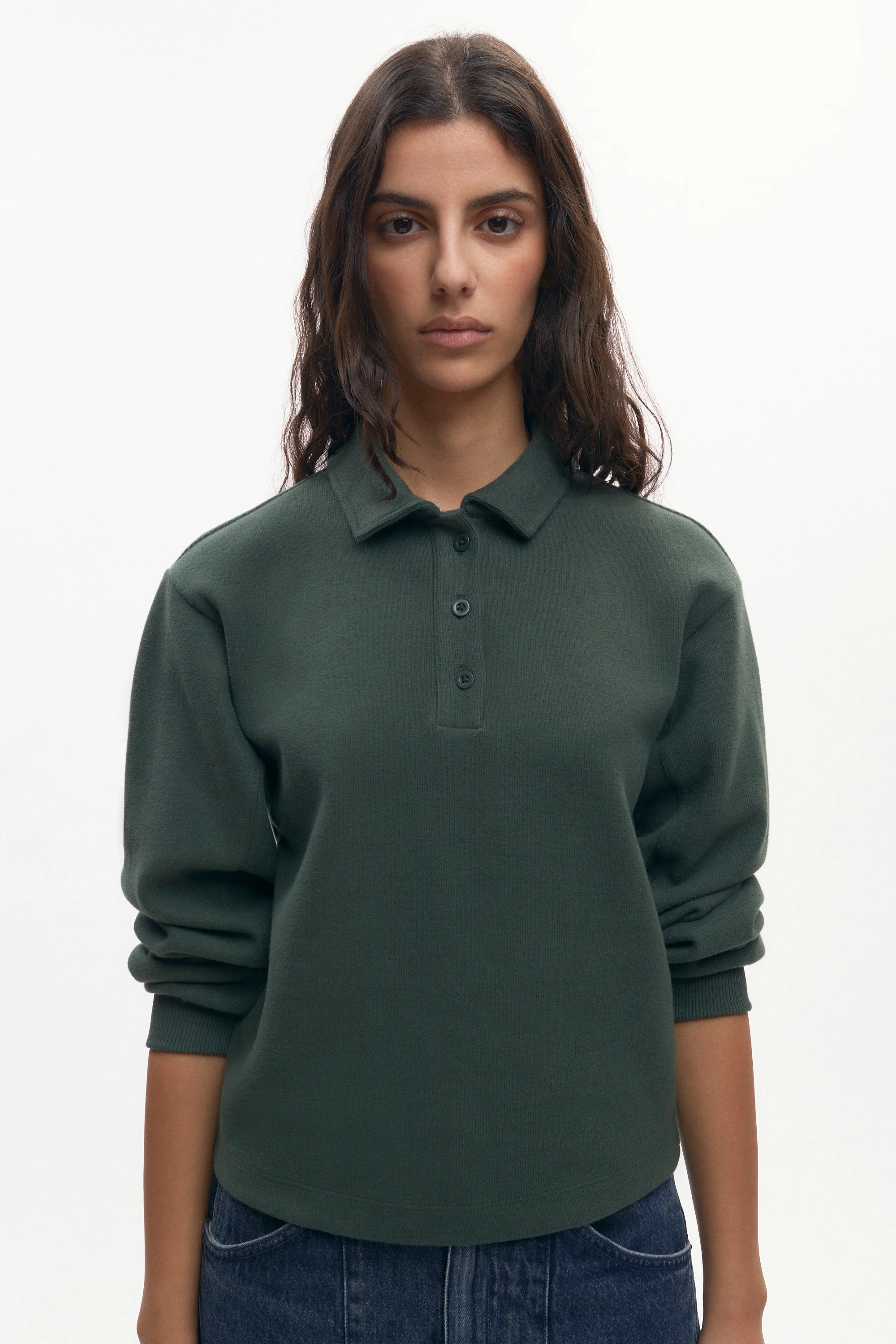 Women's Cozy Polo in Bottle Green