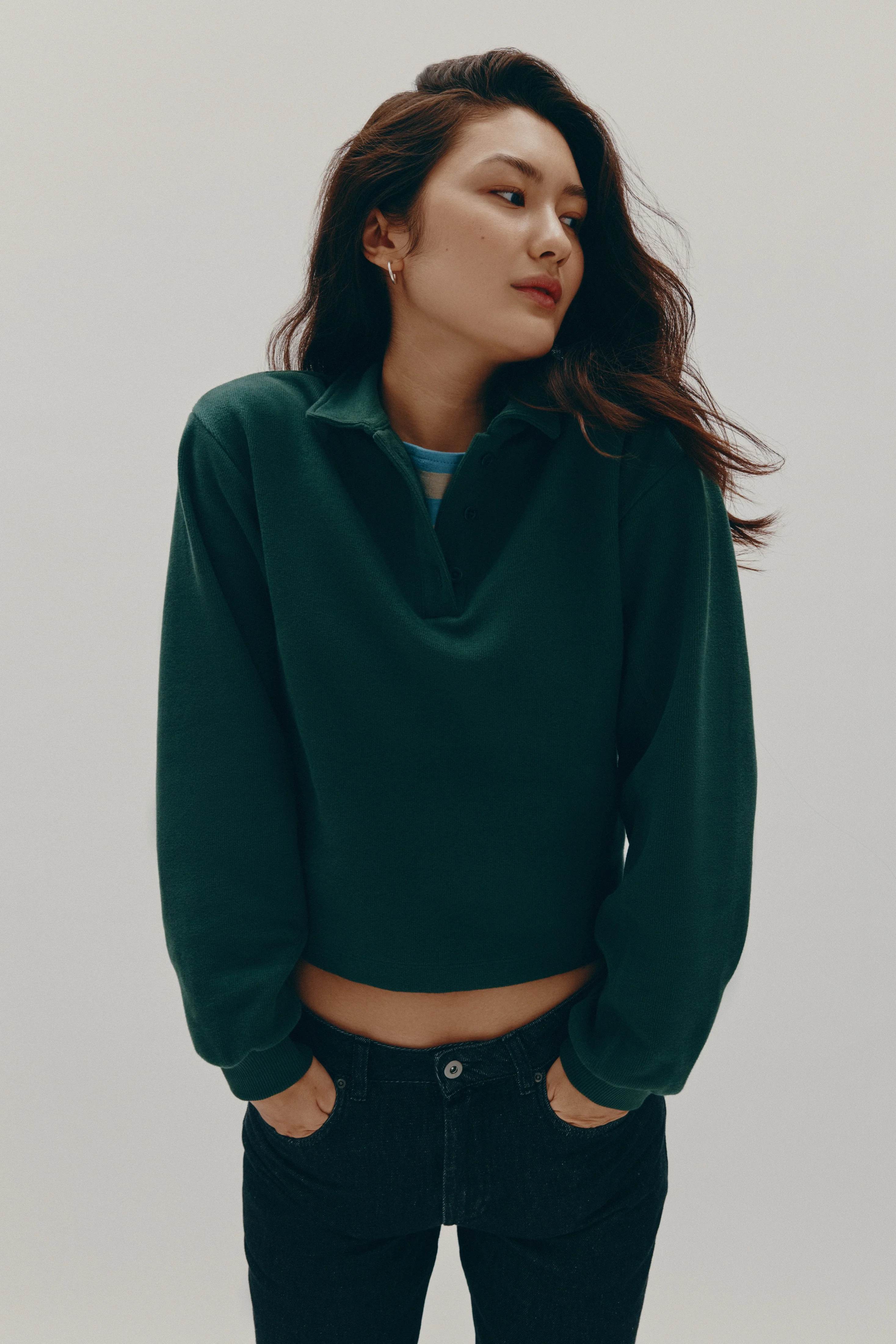 Women's Cozy Polo in Bottle Green - Image 2