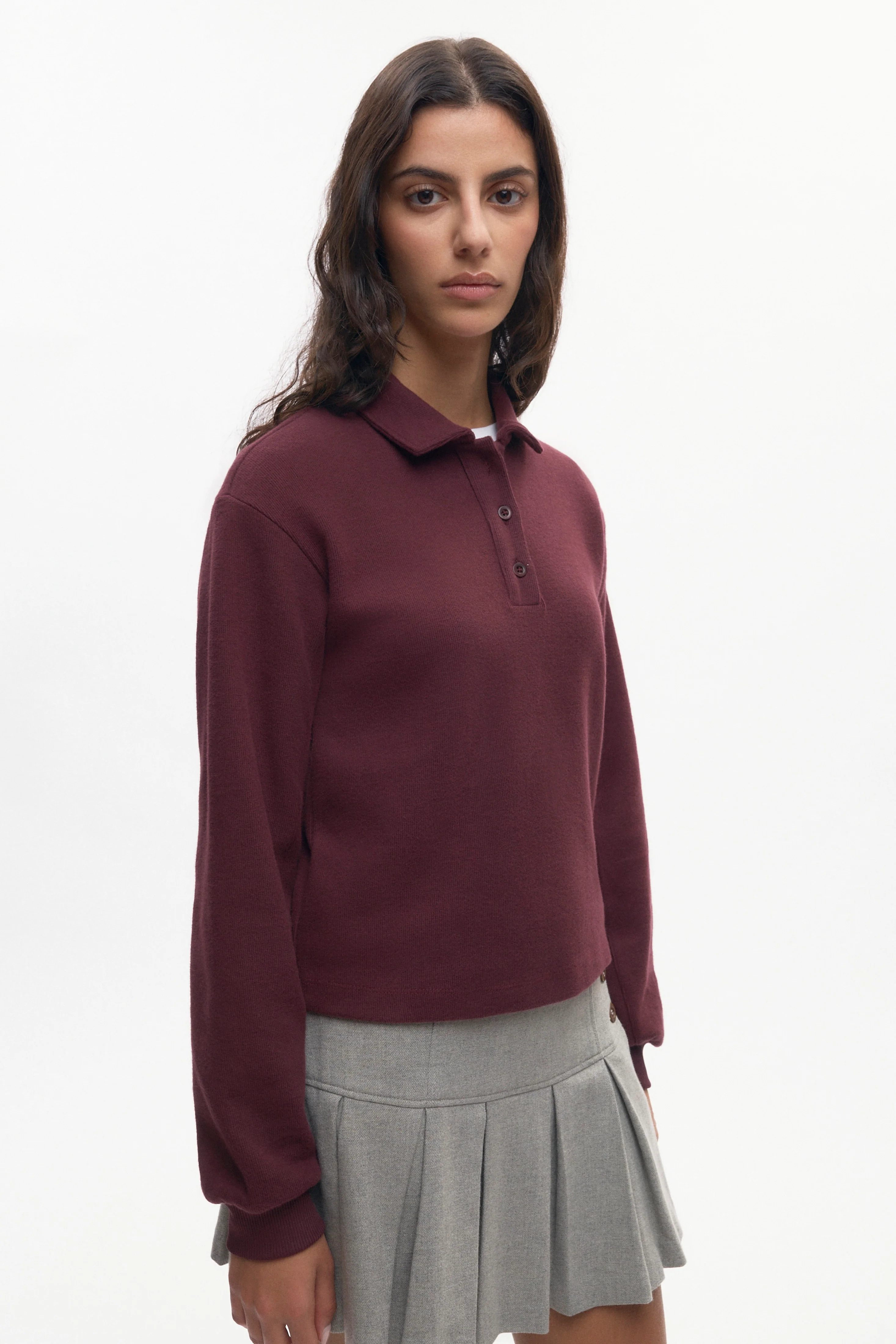 Women's Cozy Polo in Plum - Image 3