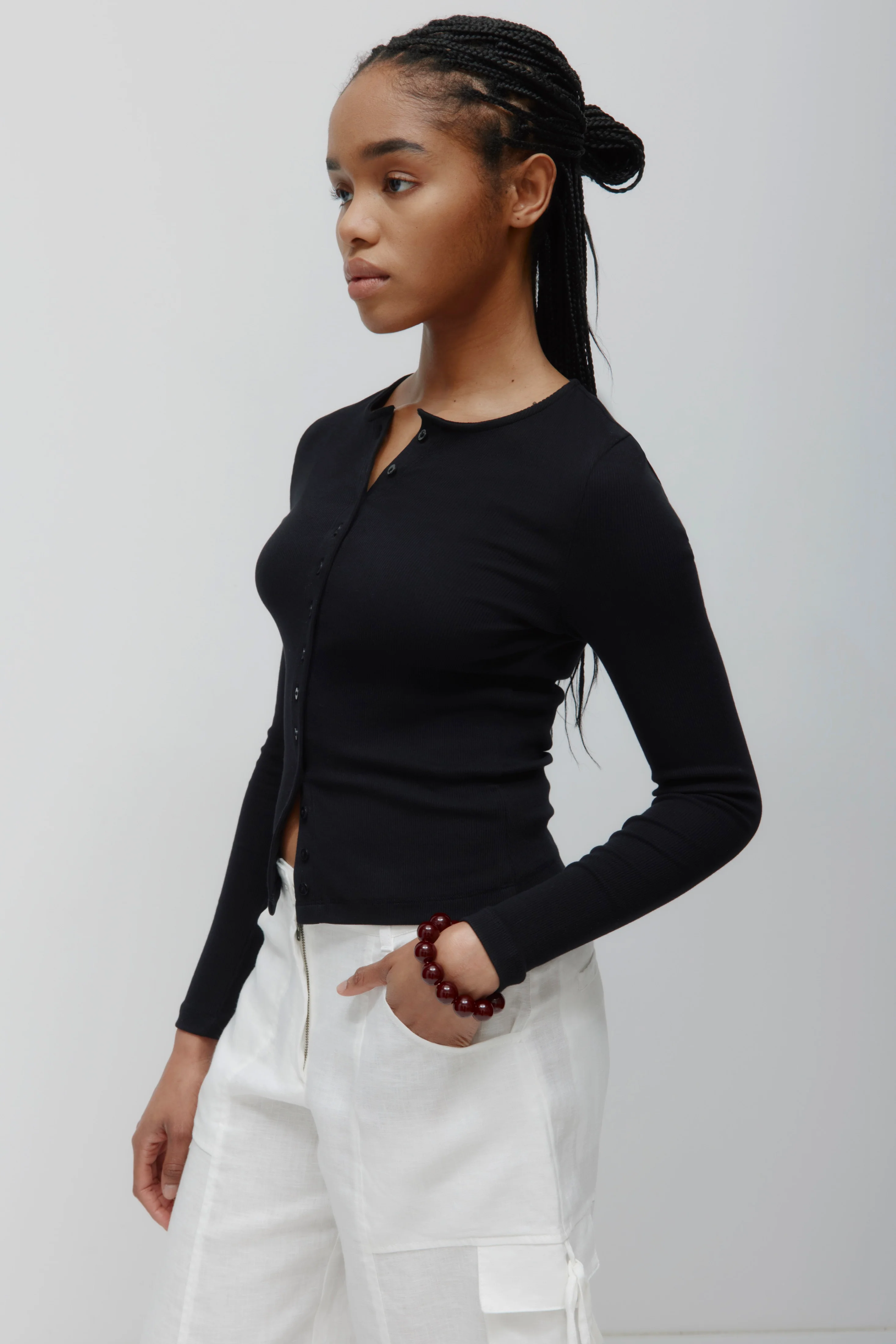 Women's Crew Neck Cardigan in Black - Image 3