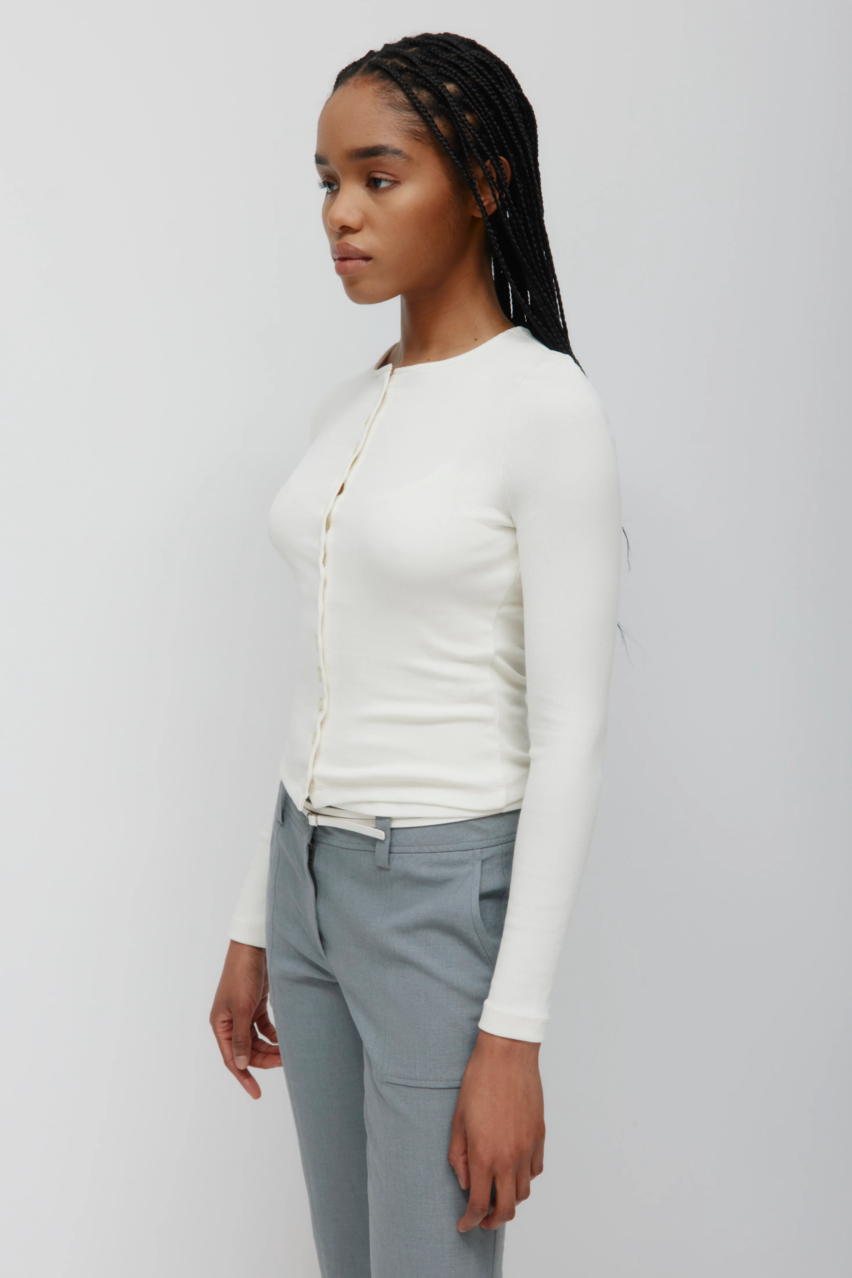 Women's Crew Neck Cardigan in Marshmallow - Image 3