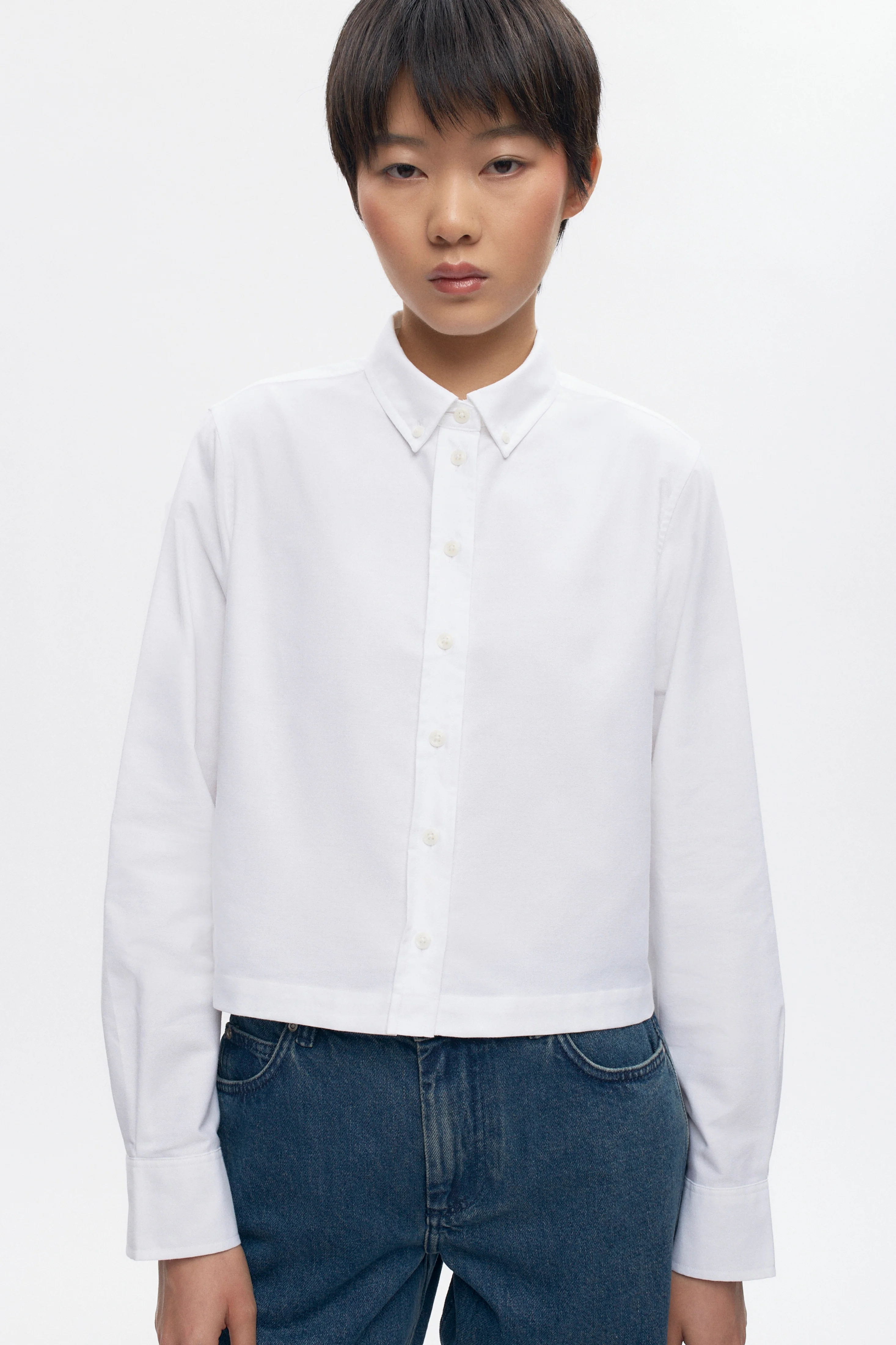 Women's Crop Oxford Shirt in White