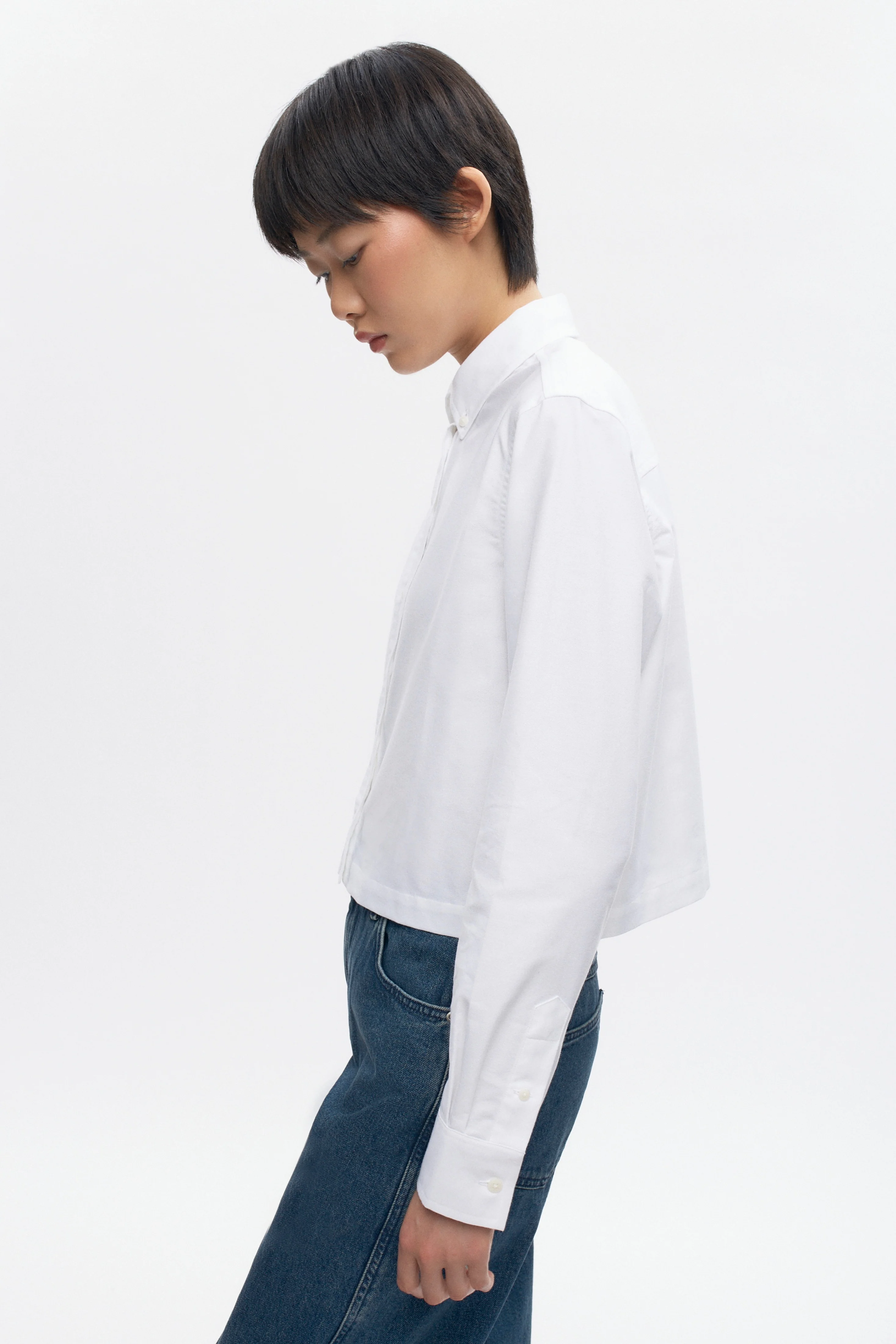 Women's Crop Oxford Shirt in White - Image 2