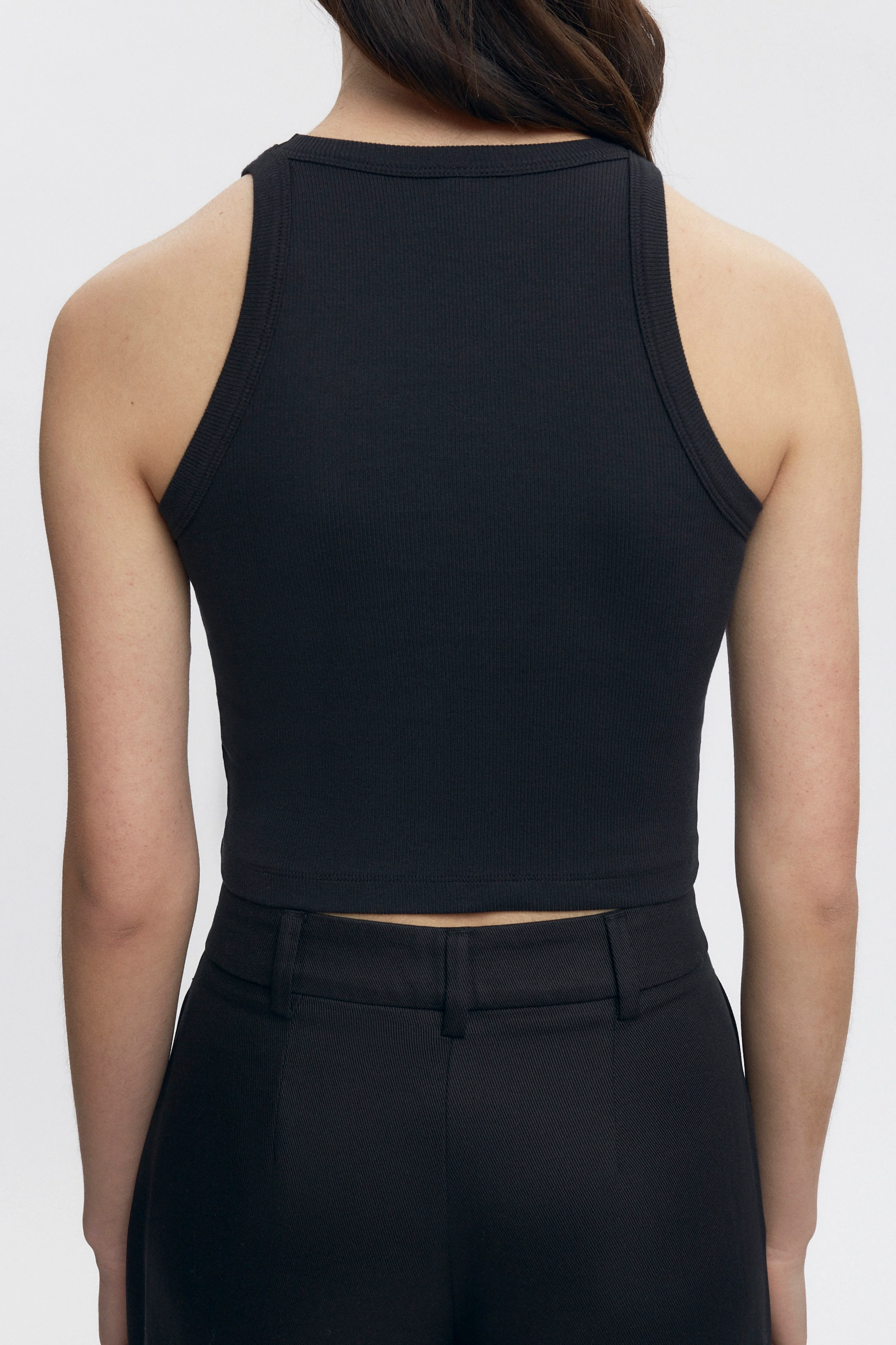 Women's Crop Racer Tank in Black - Image 3
