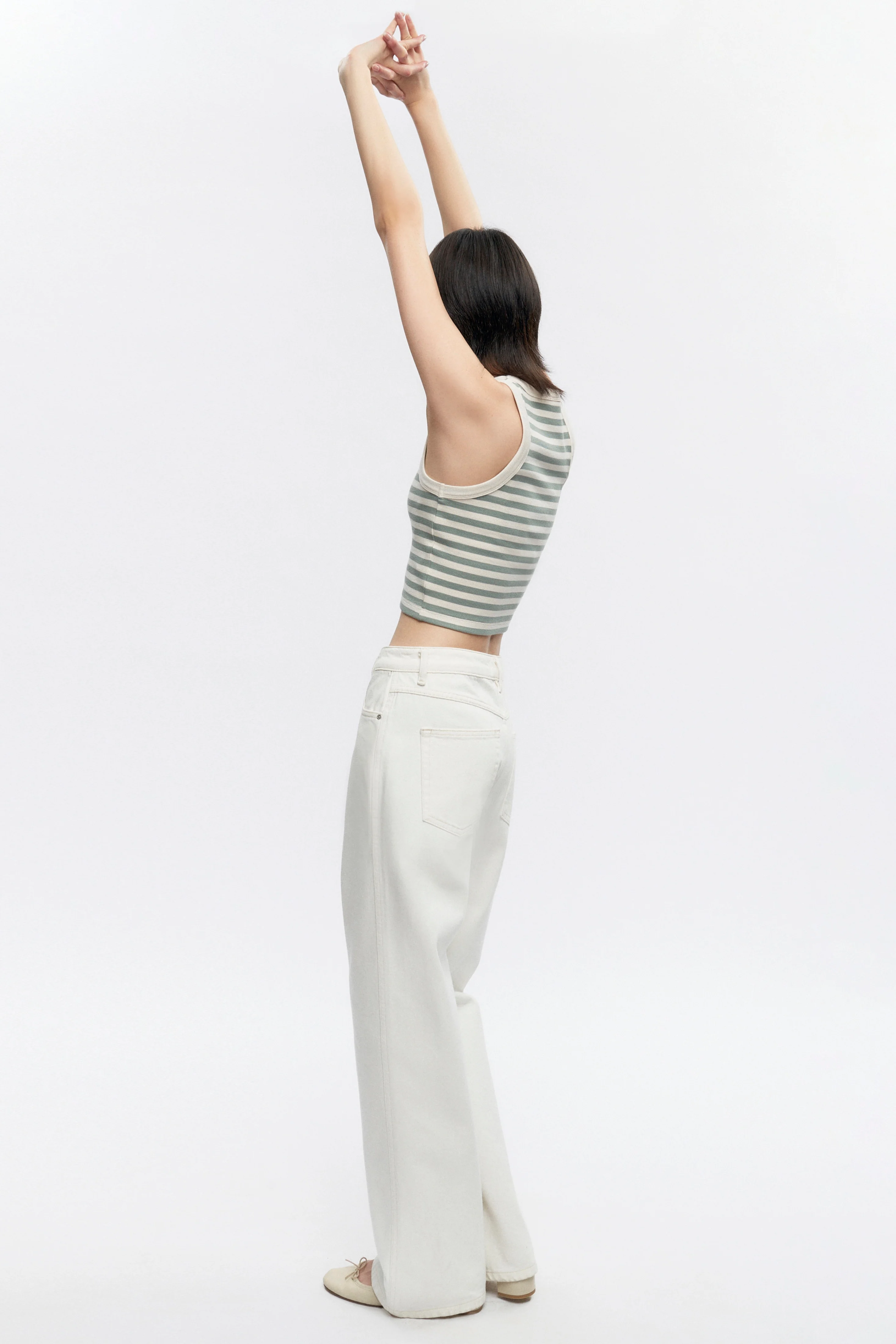 Women's Crop Racer Tank in Lily Pad/Marsh Stripe - Image 2