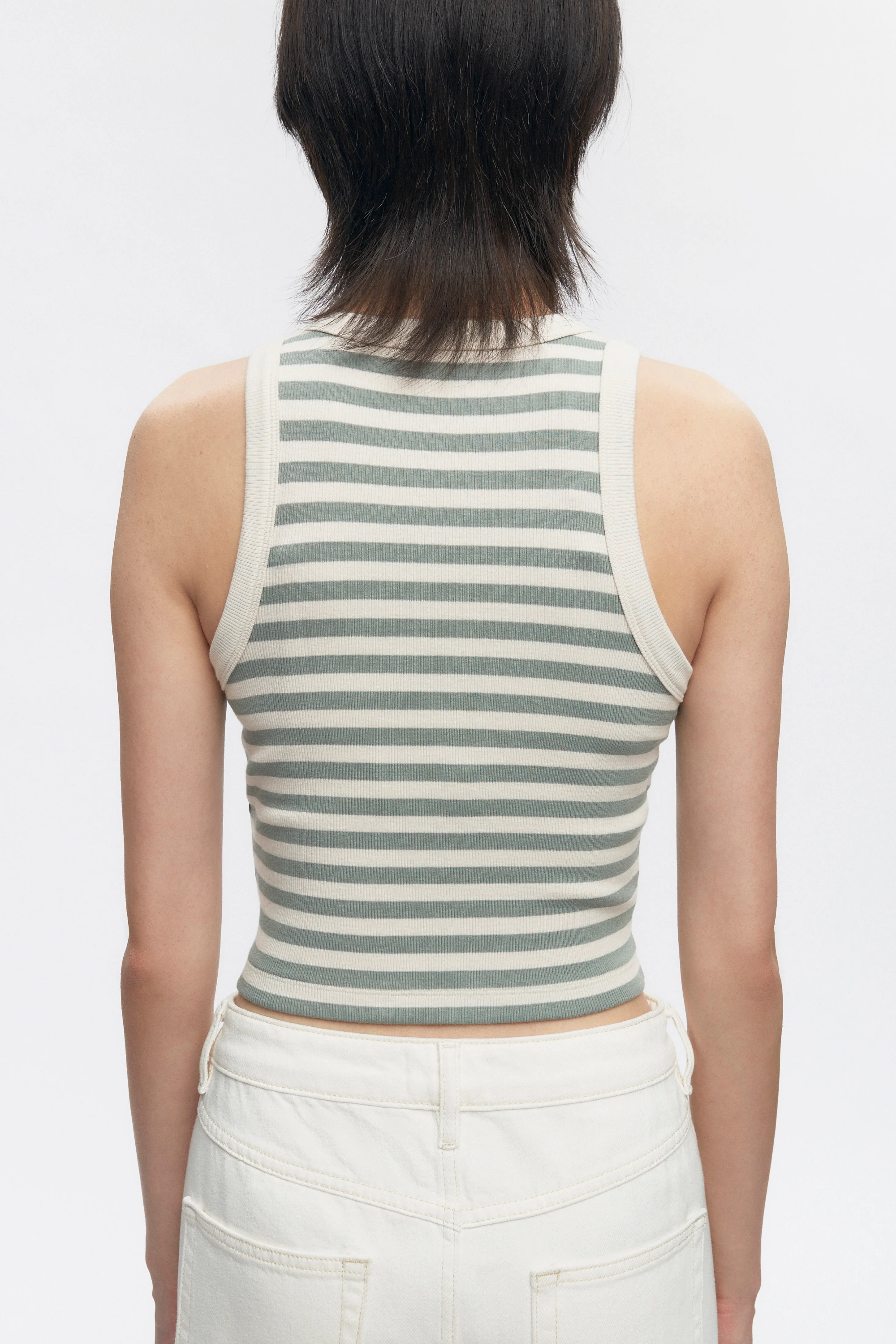 Women's Crop Racer Tank in Lily Pad/Marsh Stripe - Image 5