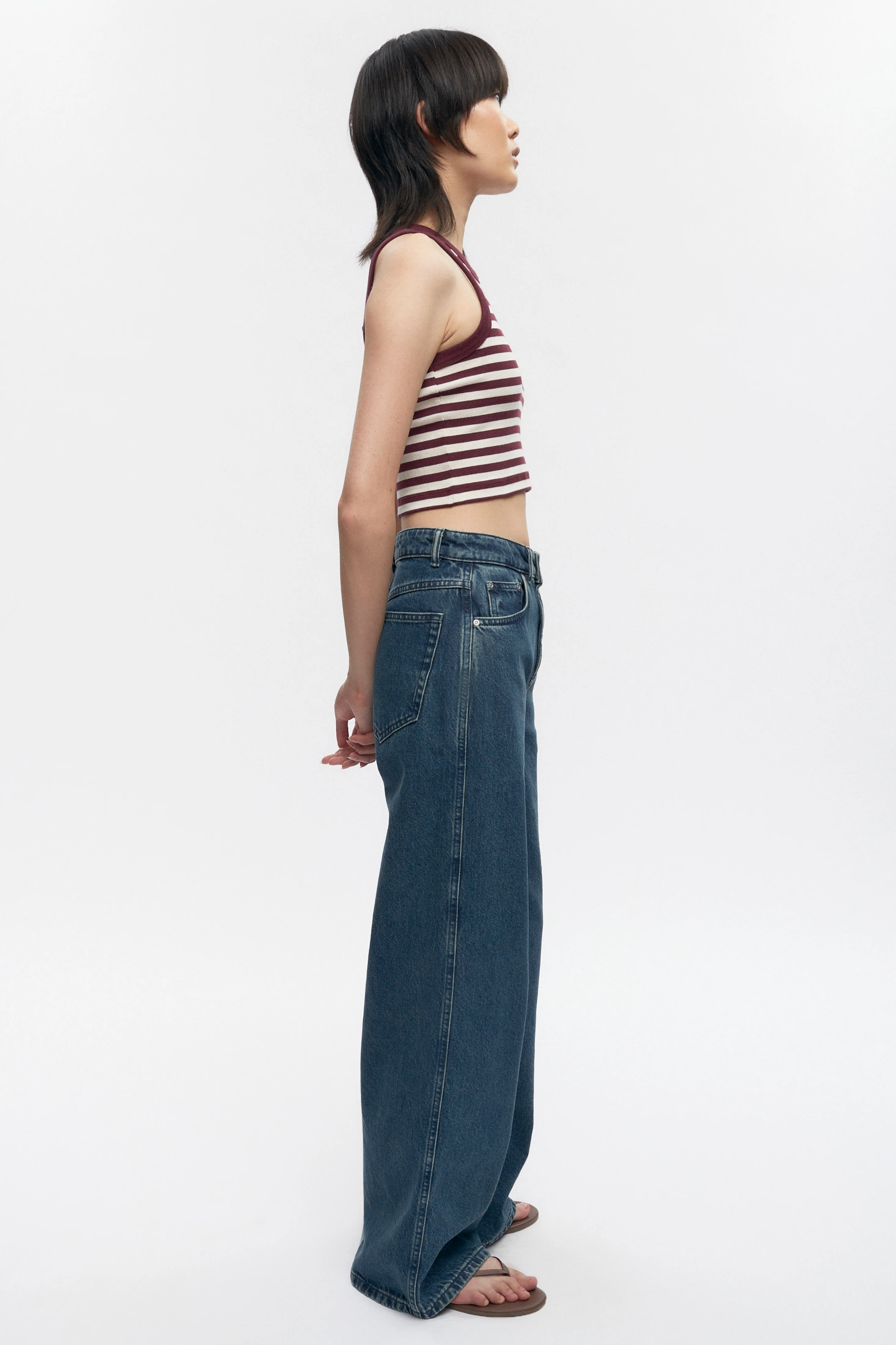 Women's Crop Racer Tank in Plum/Marshmallow Stripe - Image 3