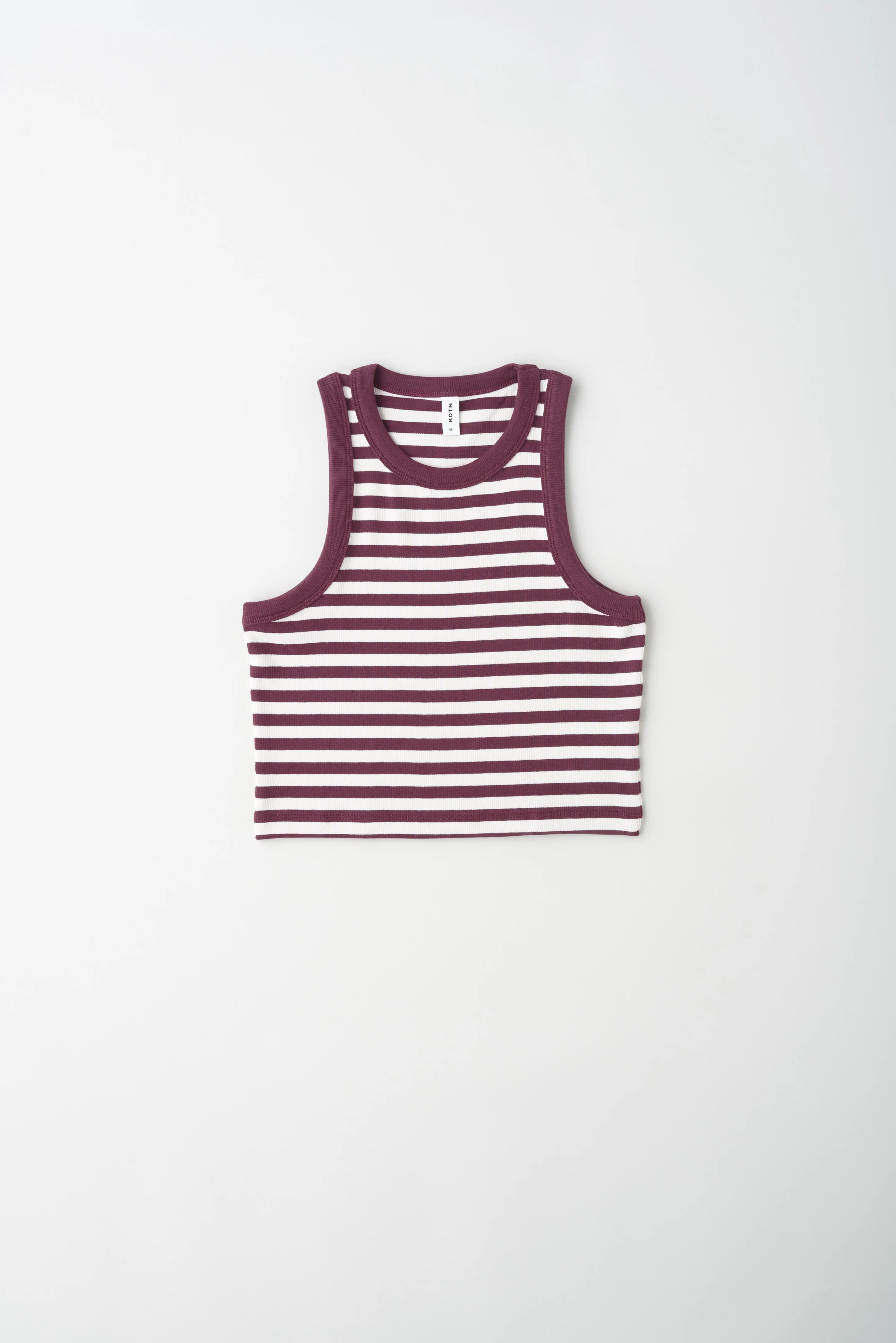 Women's Crop Racer Tank in Plum/Marshmallow Stripe - Image 6