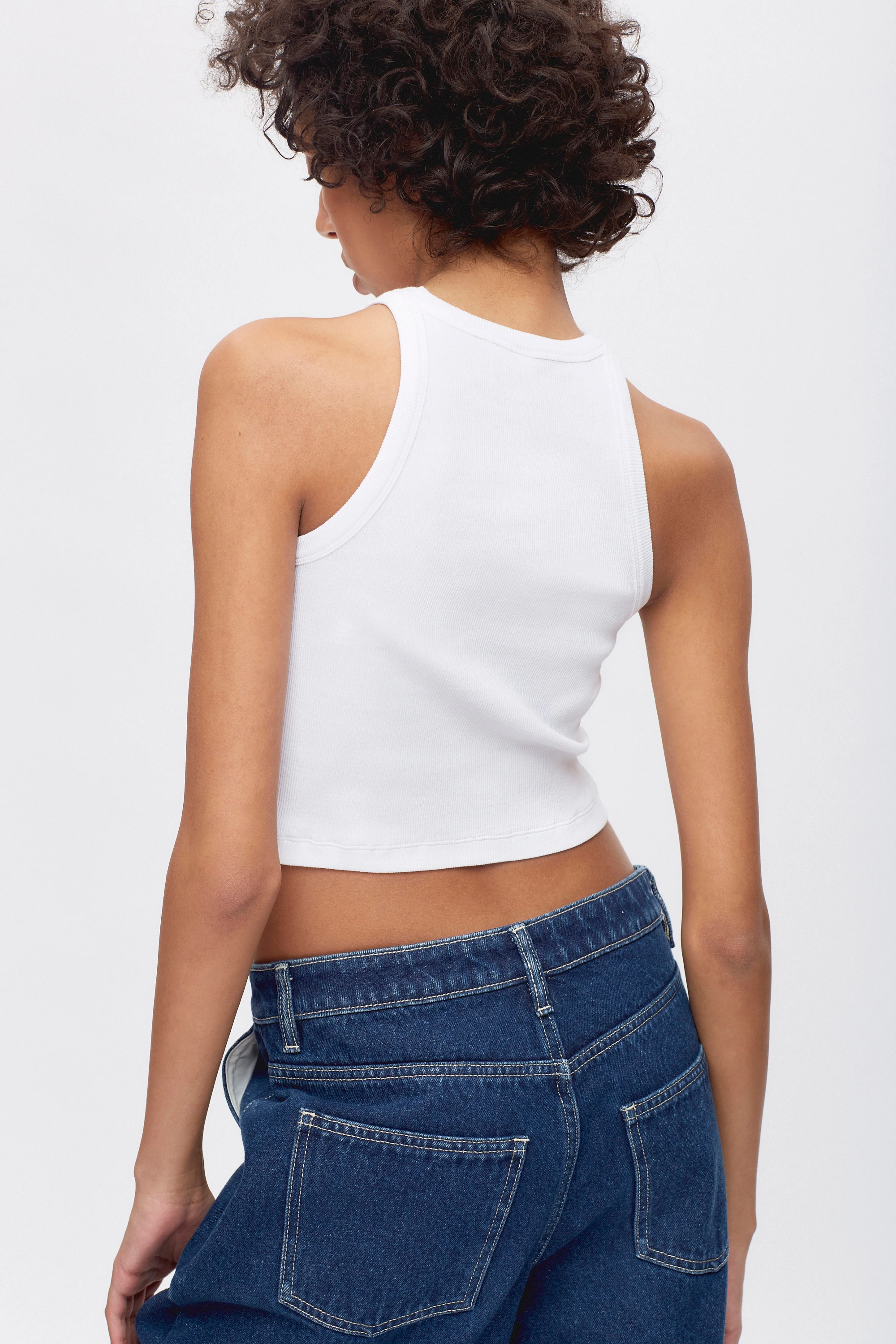 Women's Crop Racer Tank in White - Image 3