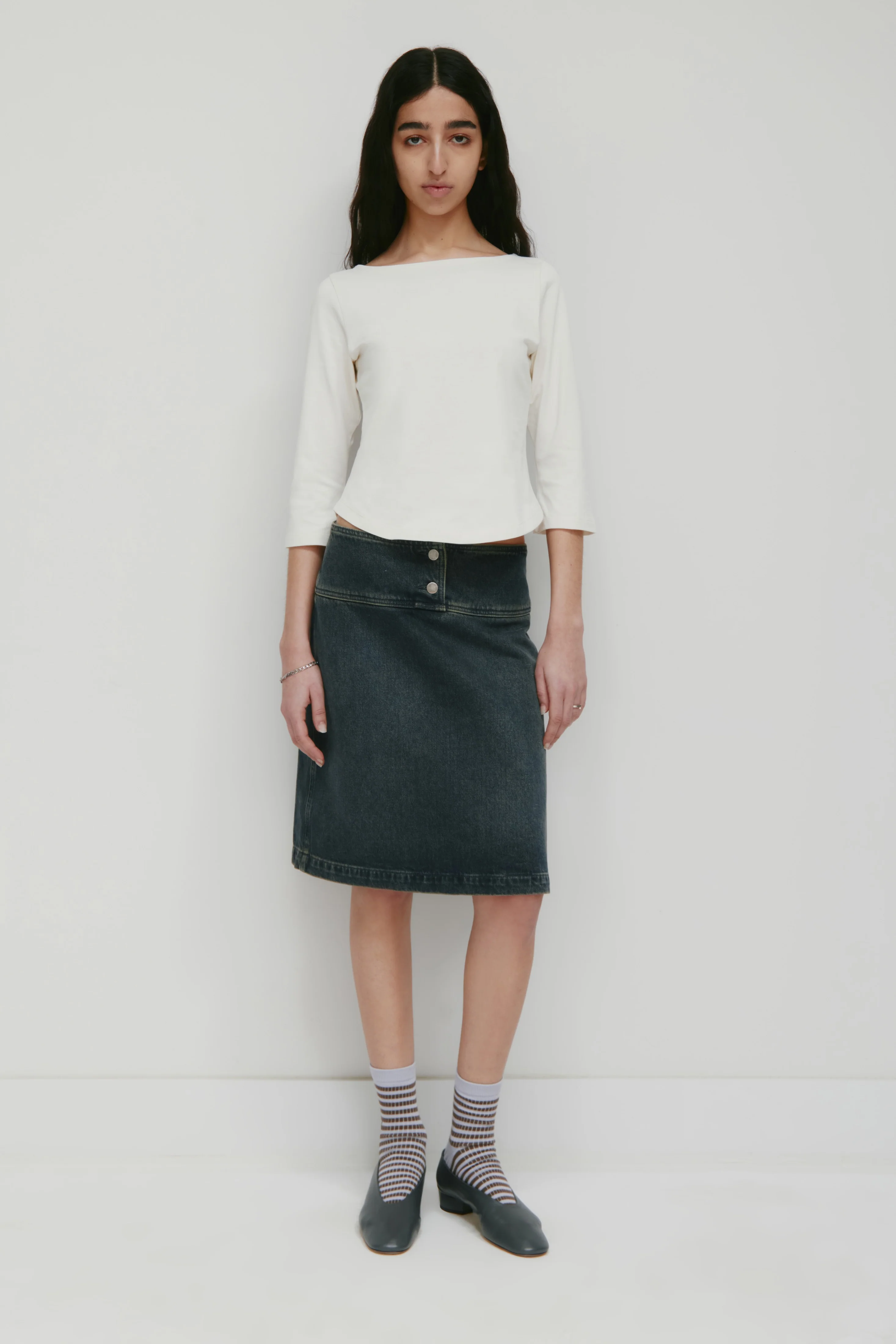 Women's Curved Hem 3/4 Sleeve in Marshmallow