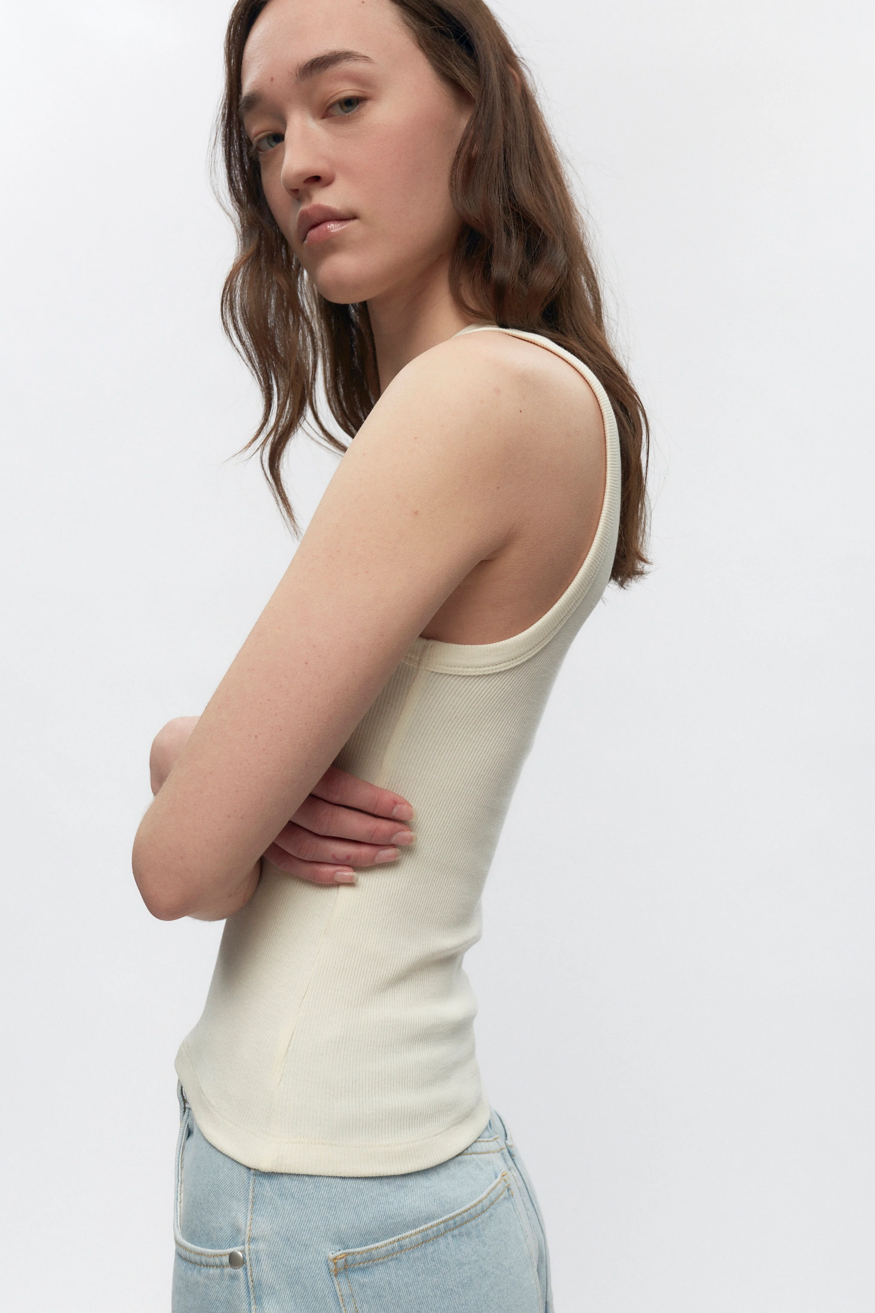 Women's Cut Off Tank in Marshmallow - Image 3