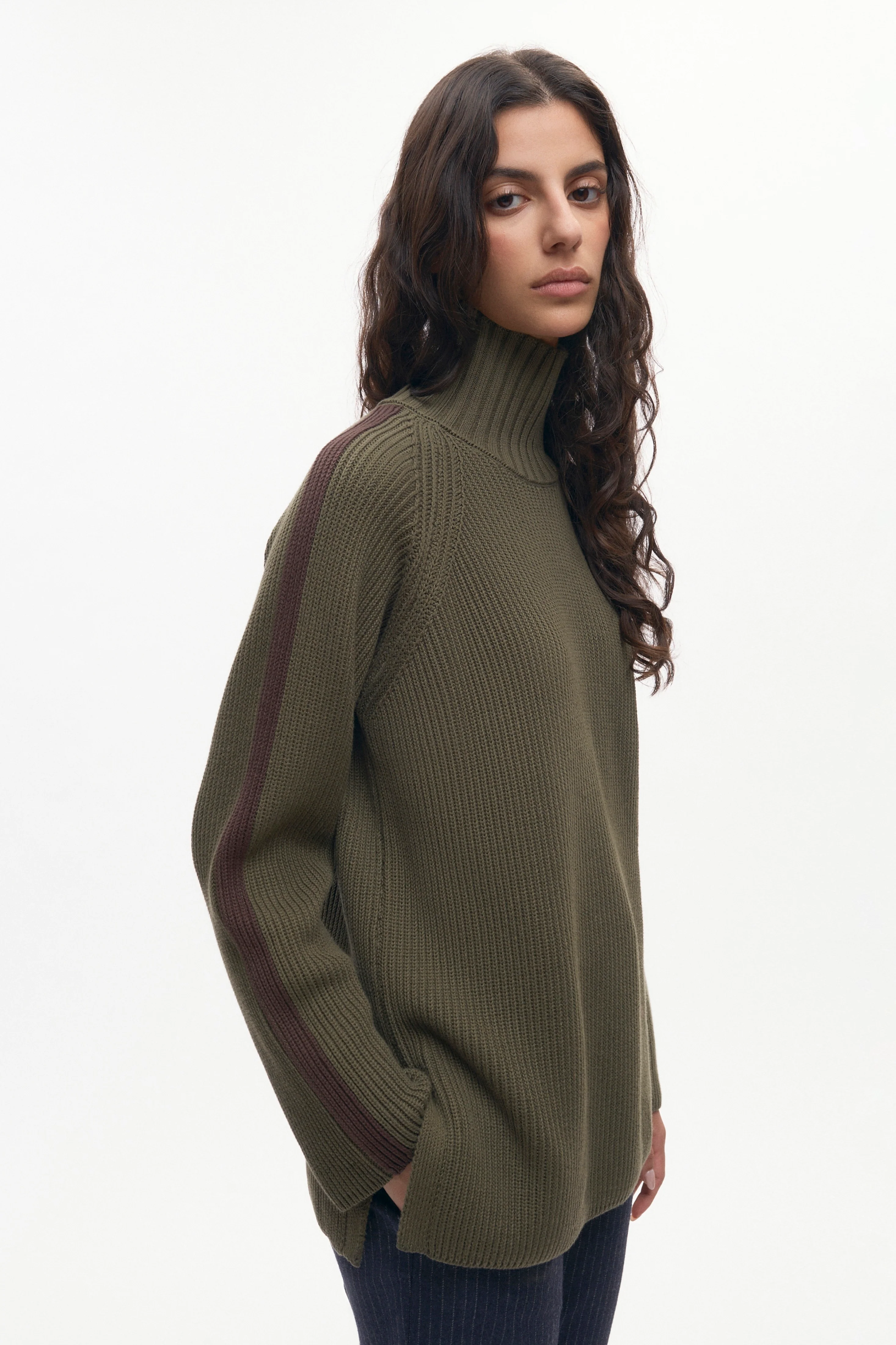 Women's Farah Turtleneck in Olive/Coffee Bean - Image 3