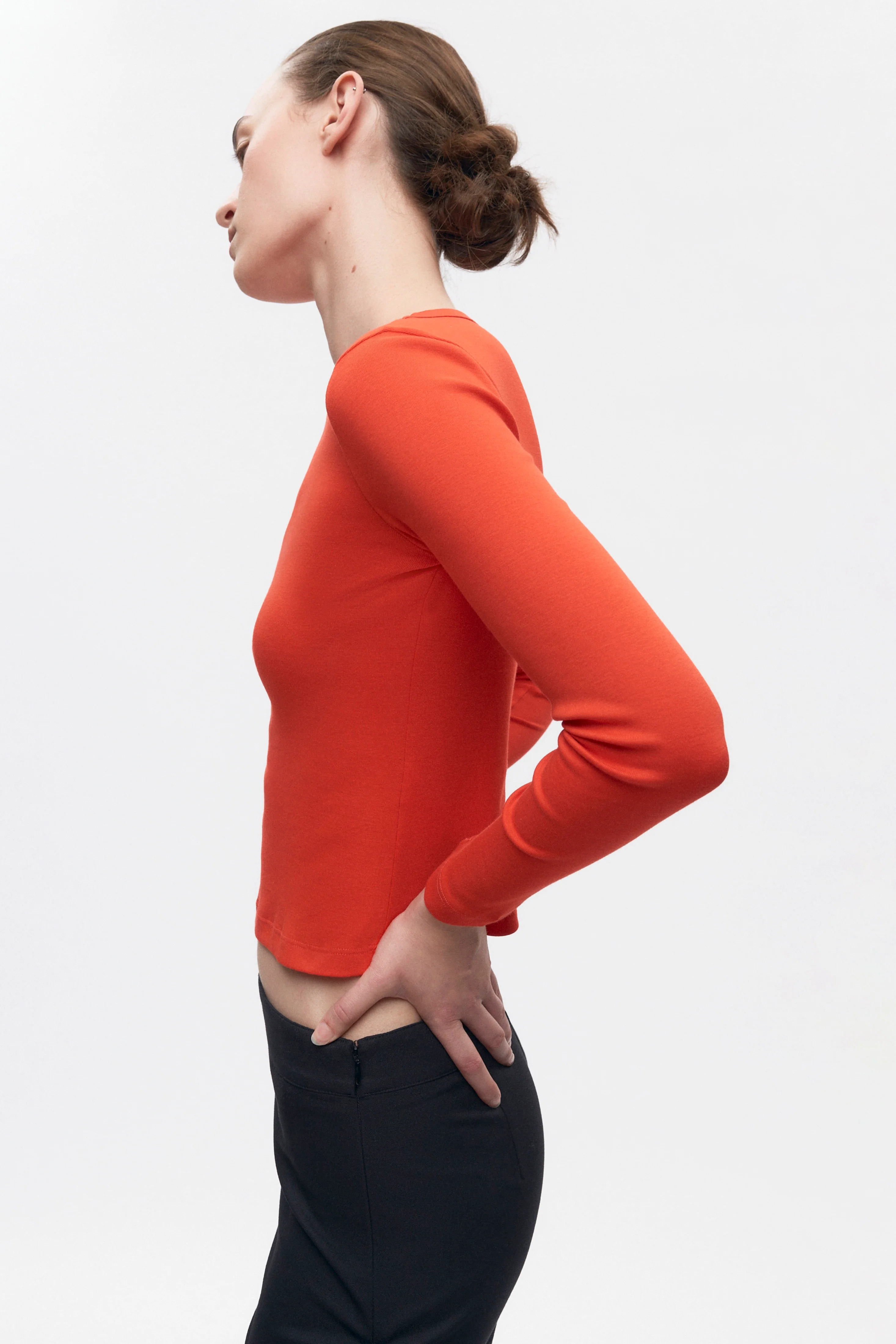 Women's Micro Rib Longsleeve in Fiery Red - Image 4