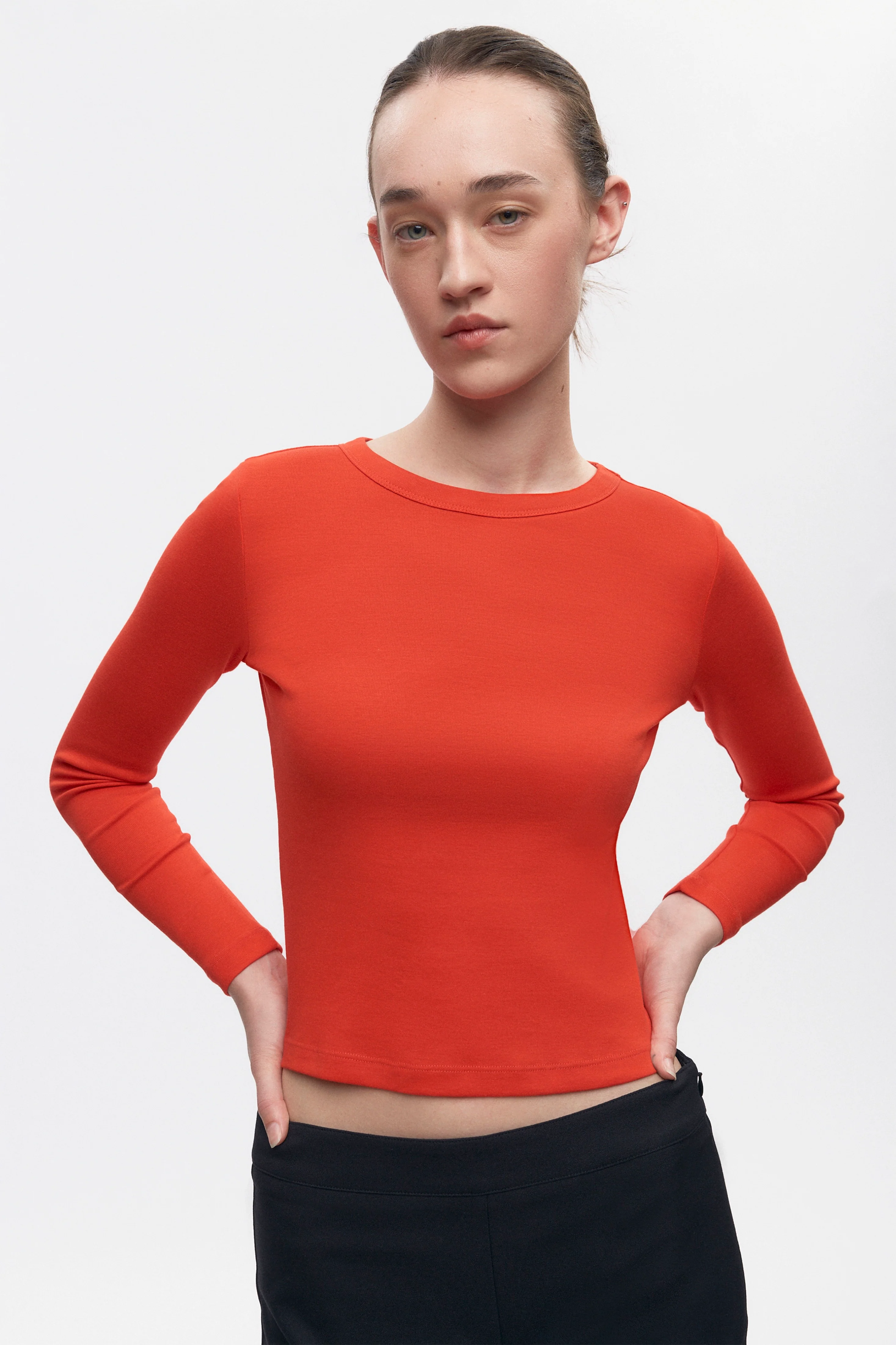 Women's Micro Rib Longsleeve in Fiery Red - Image 5