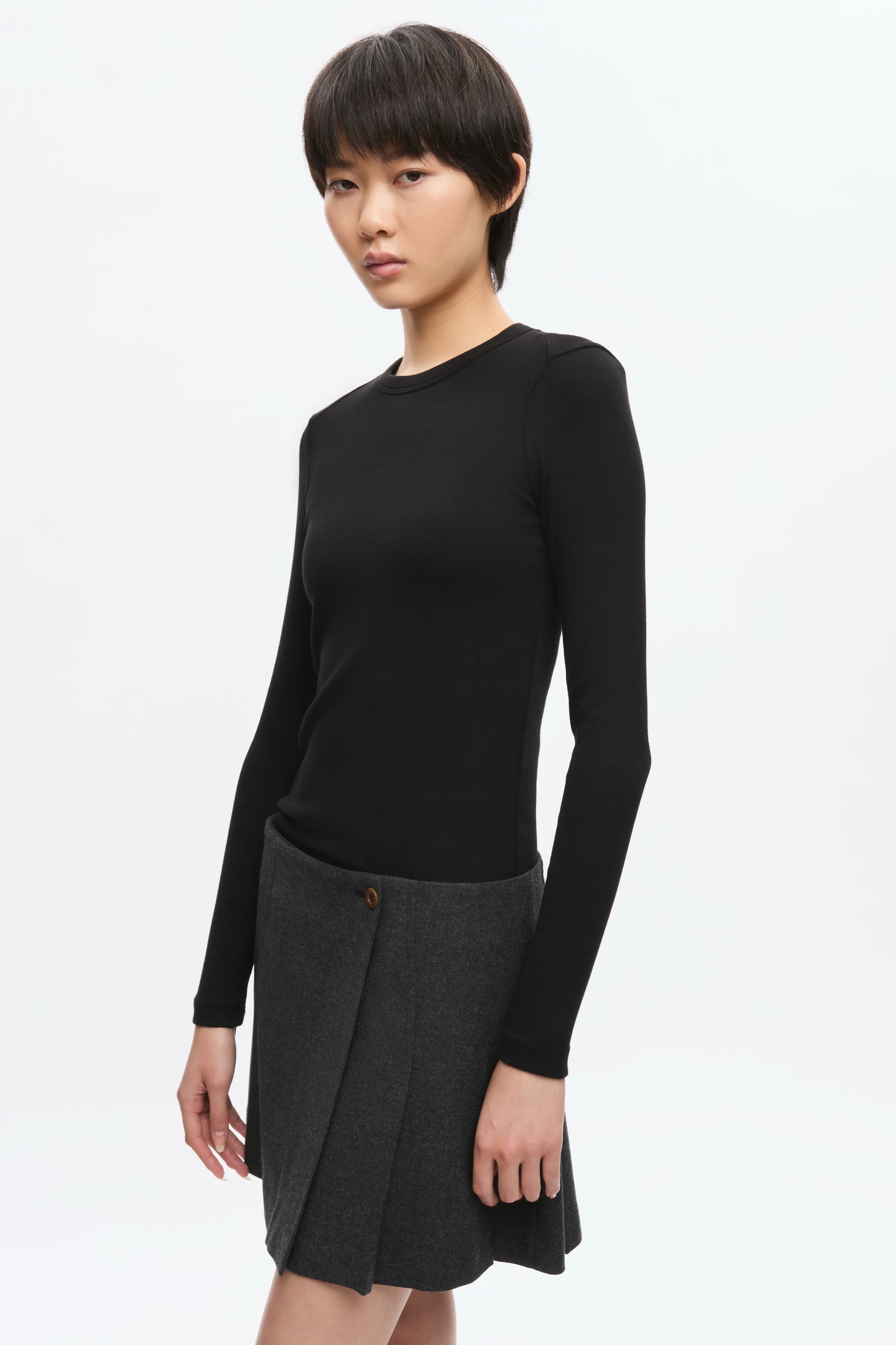 Women's Fitted Rib Longsleeve in Black - Image 2