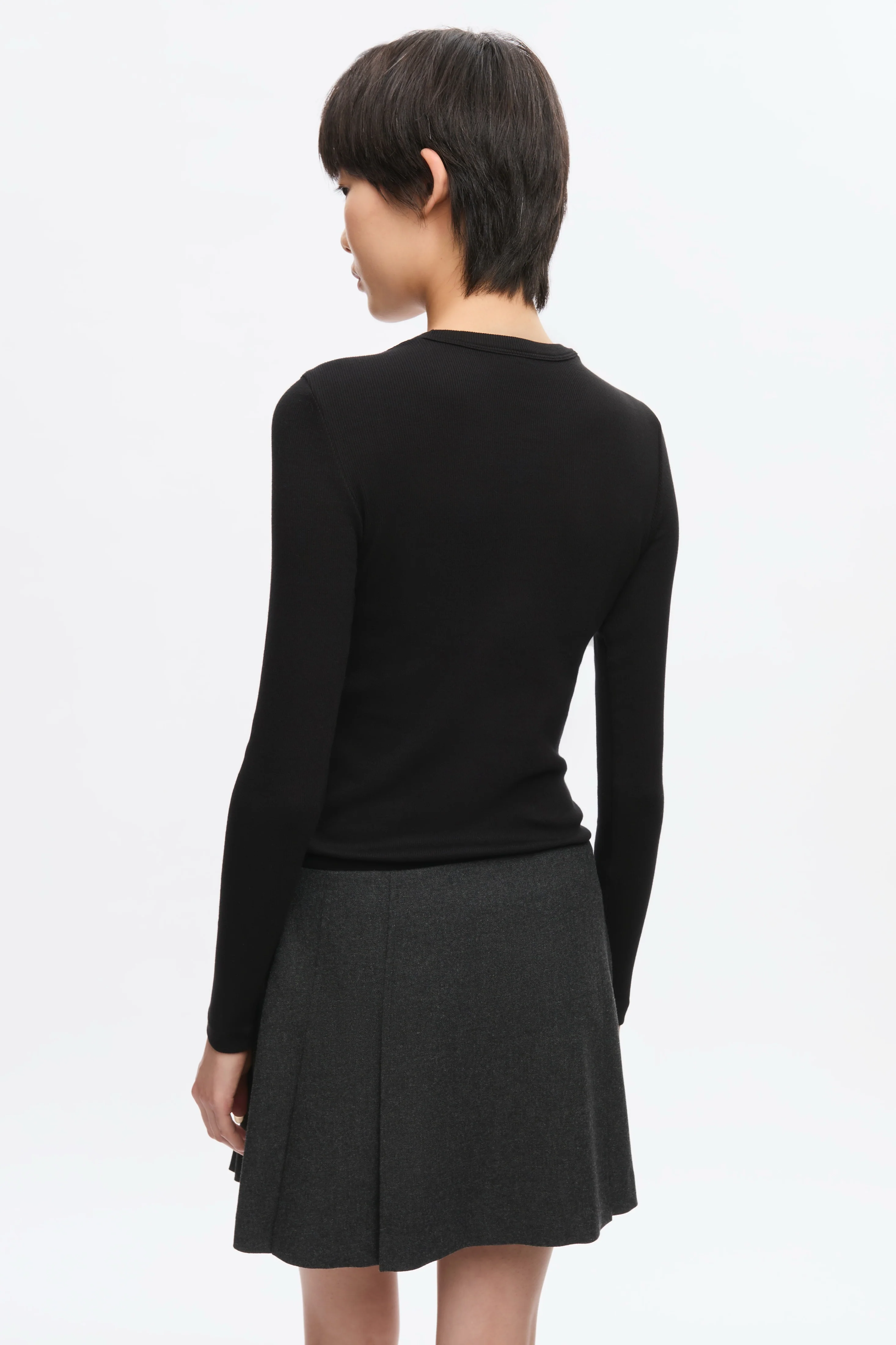 Women's Fitted Rib Longsleeve in Black - Image 3