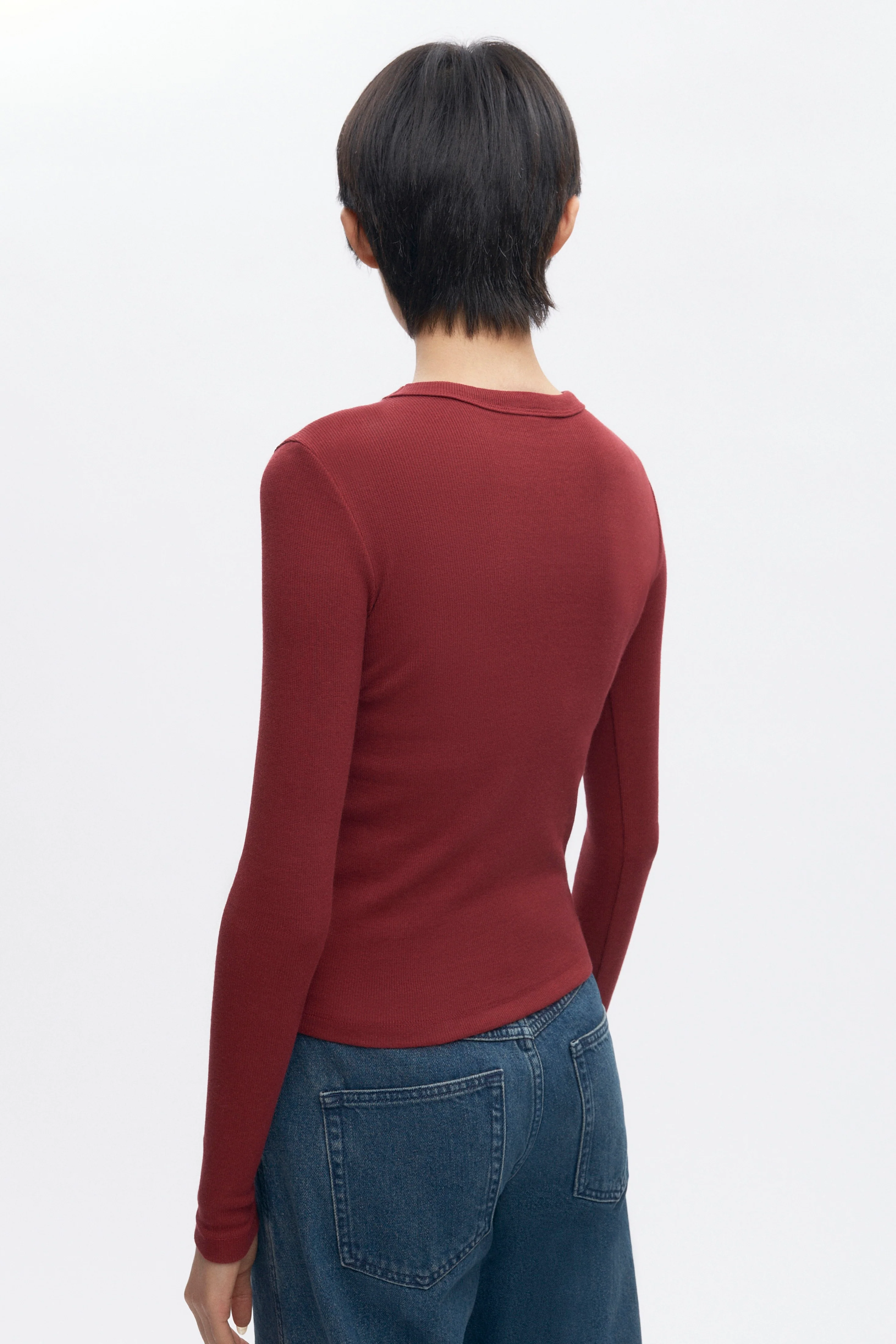 Women's Fitted Rib Longsleeve in Cabernet - Image 4