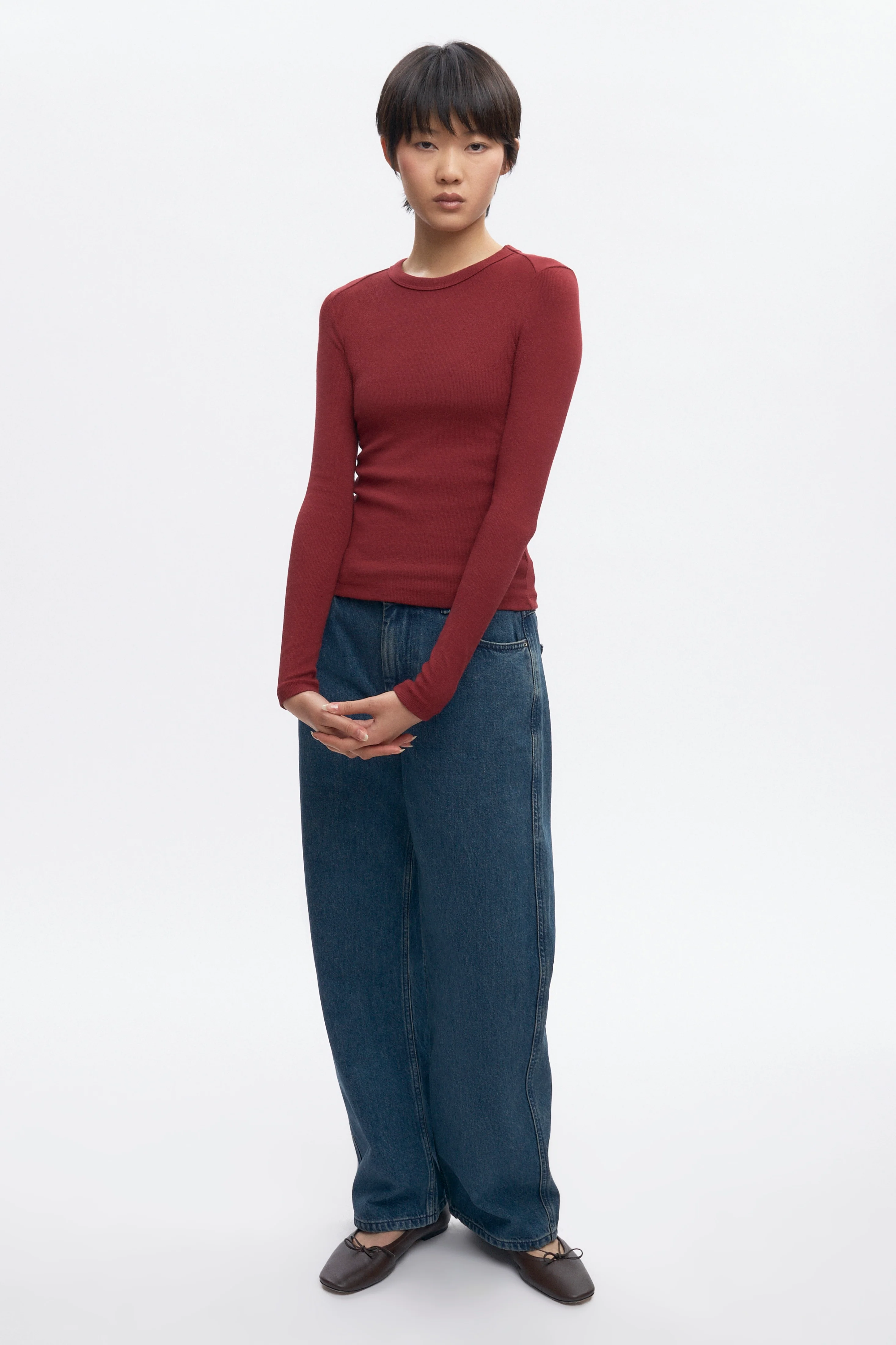 Women's Fitted Rib Longsleeve in Cabernet - Image 5