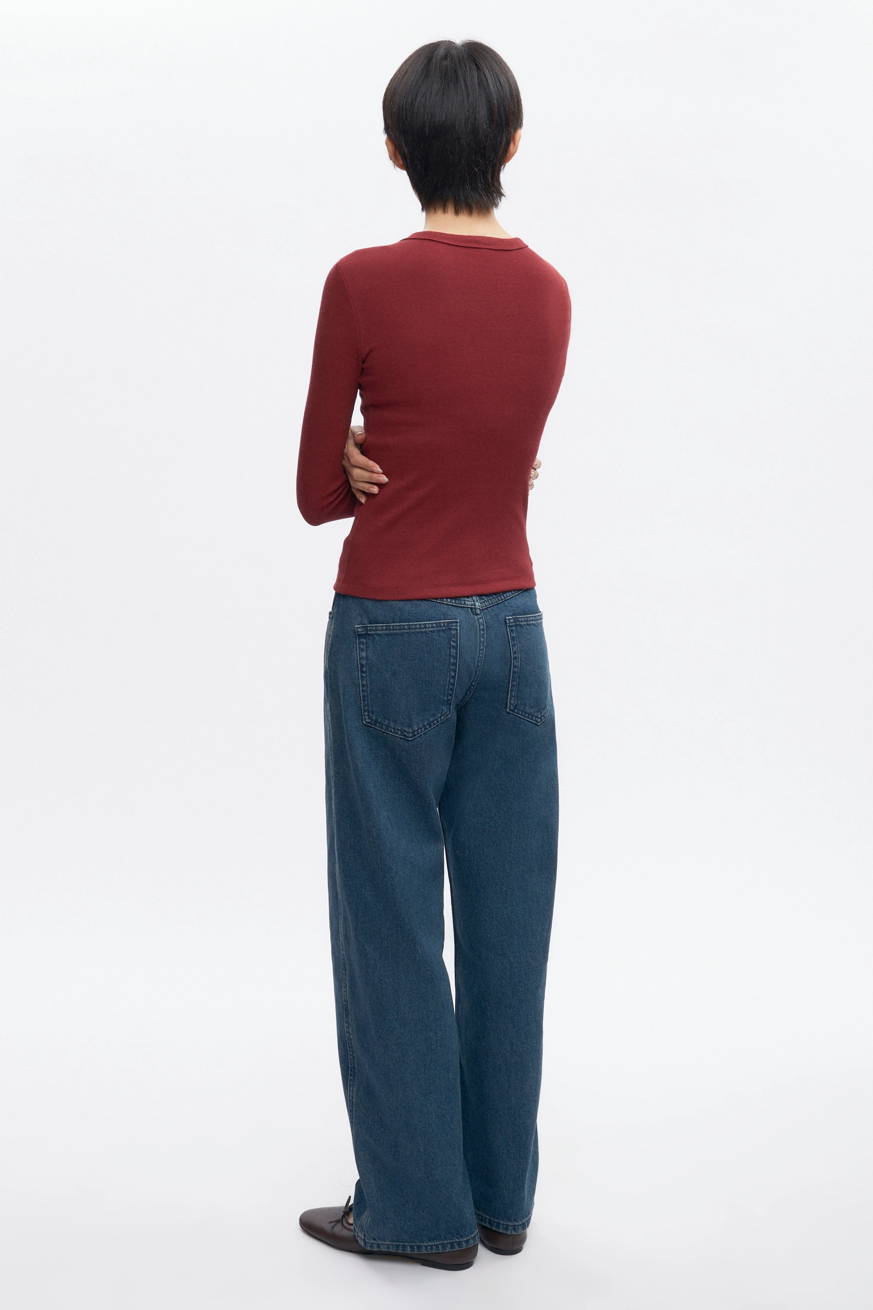 Women's Fitted Rib Longsleeve in Cabernet - Image 6