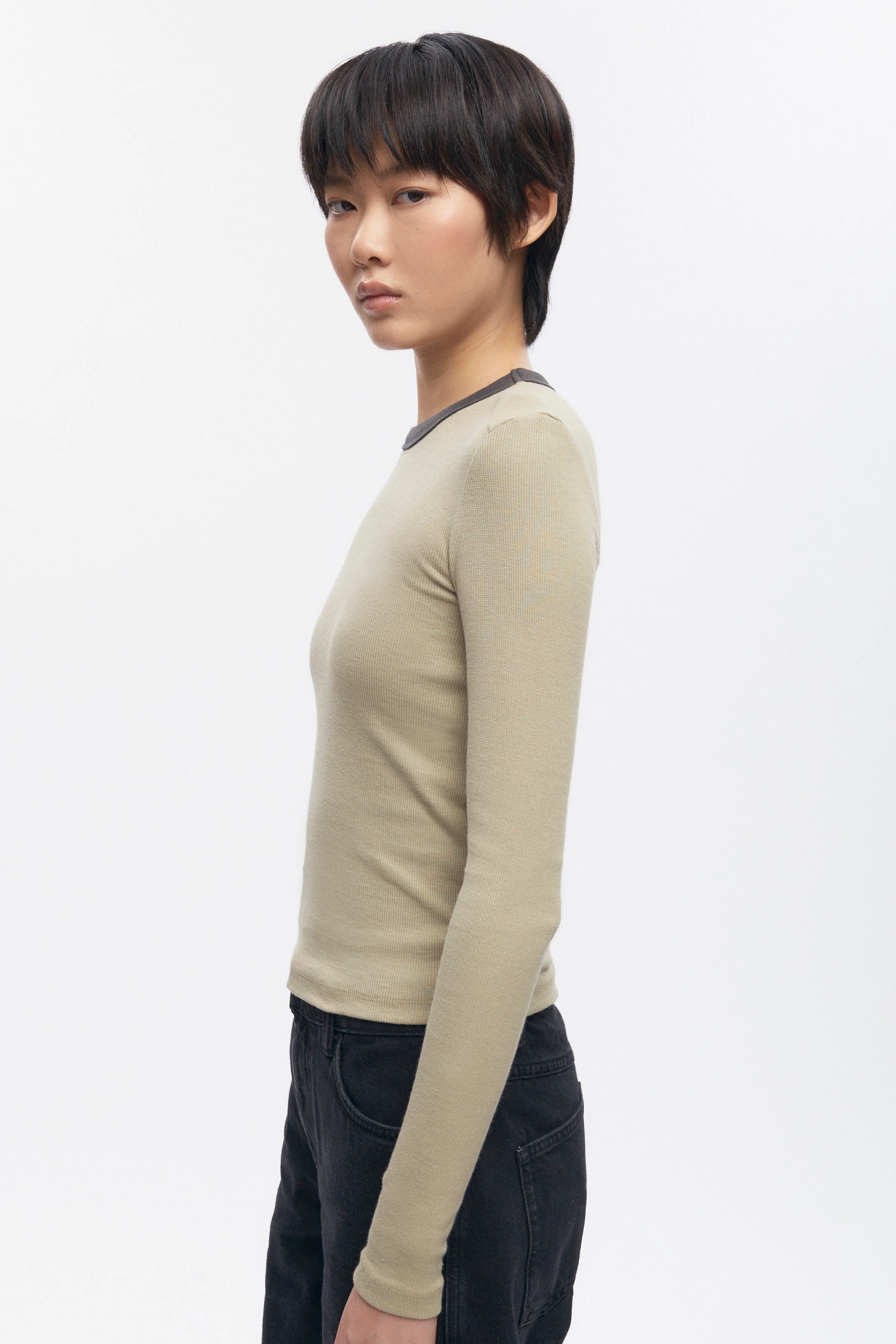 Women's Fitted Rib Longsleeve in Desert/Beluga - Image 3