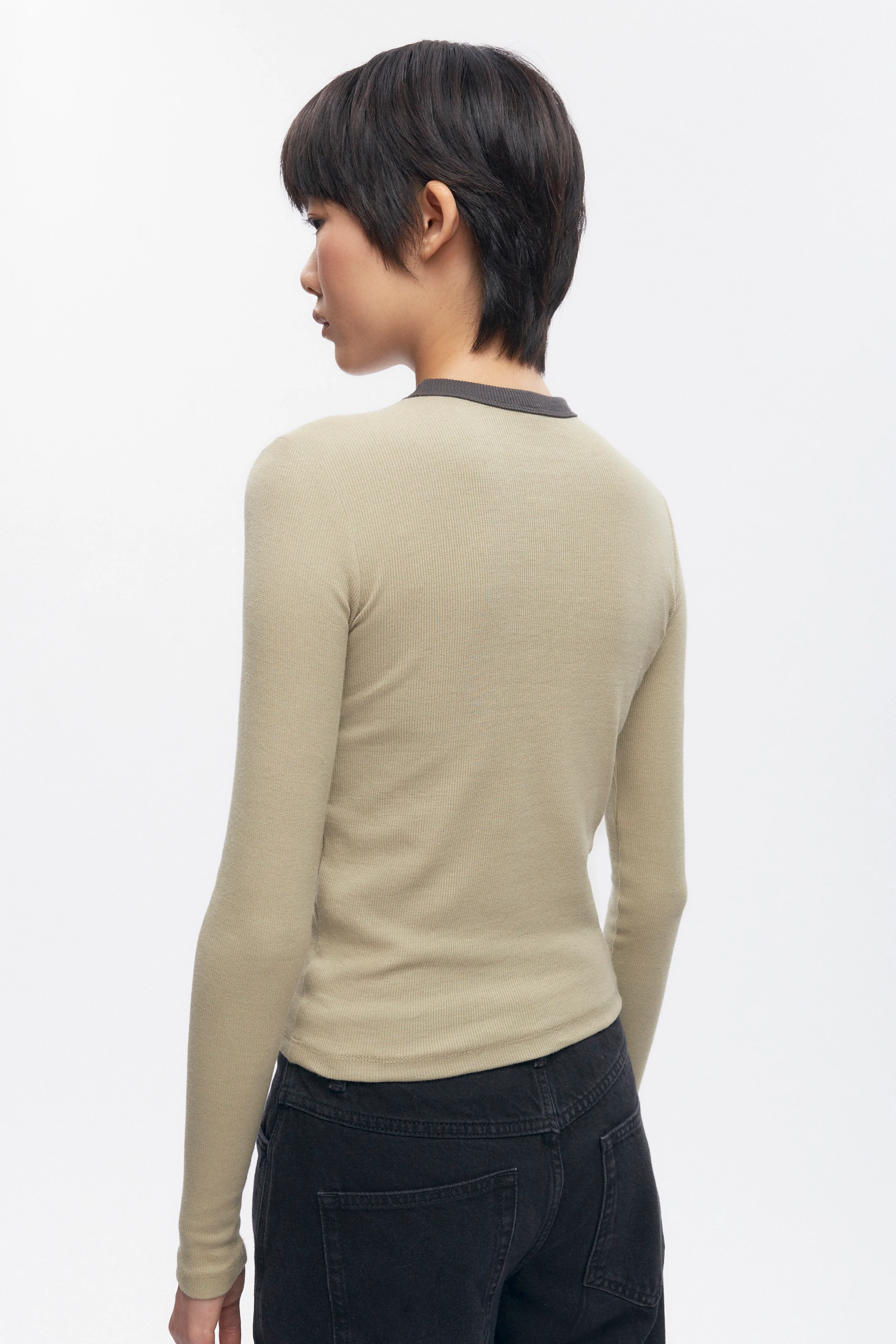 Women's Fitted Rib Longsleeve in Desert/Beluga - Image 4