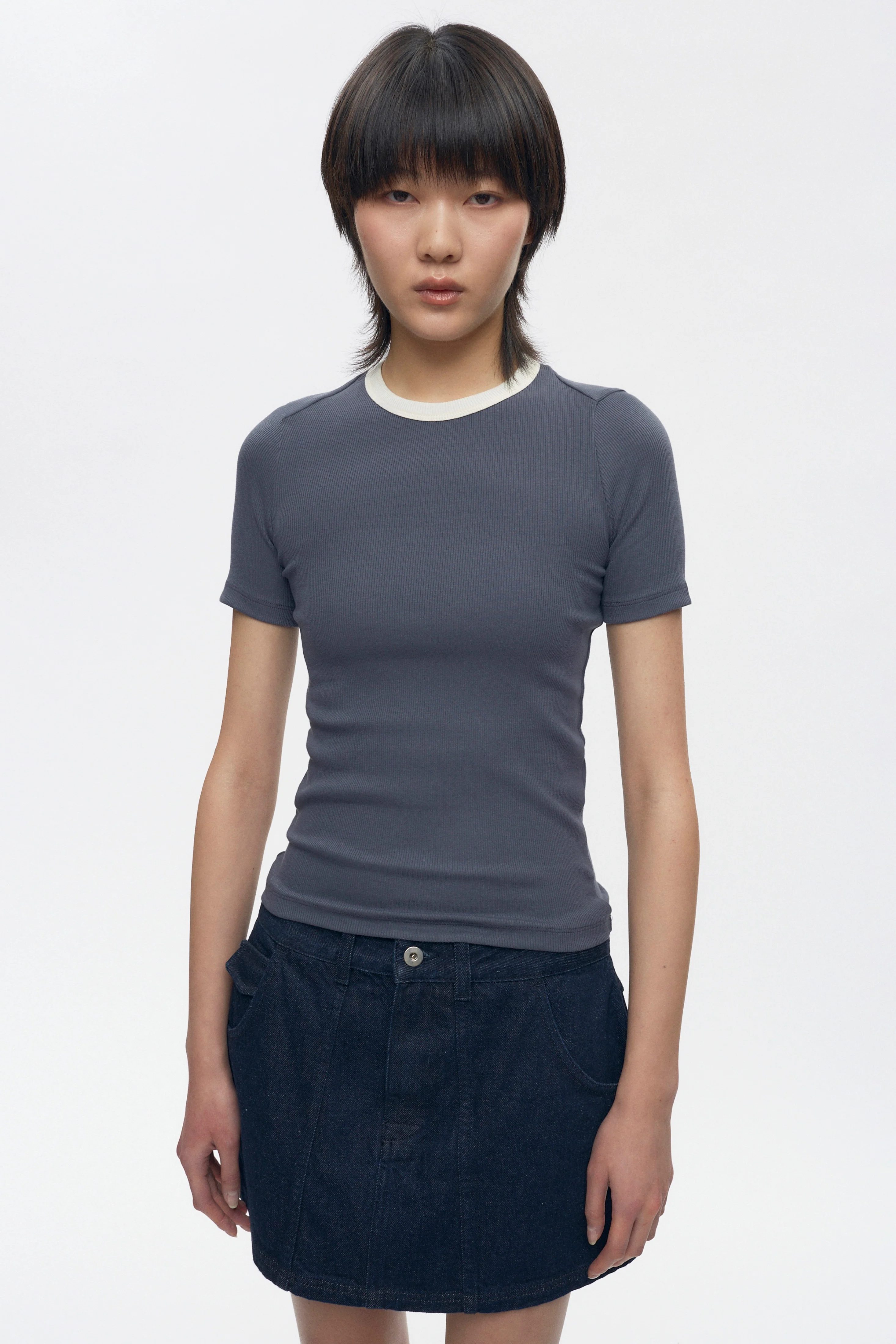 Women's Fitted Rib Tee in Dark Dusk/Marshmallow