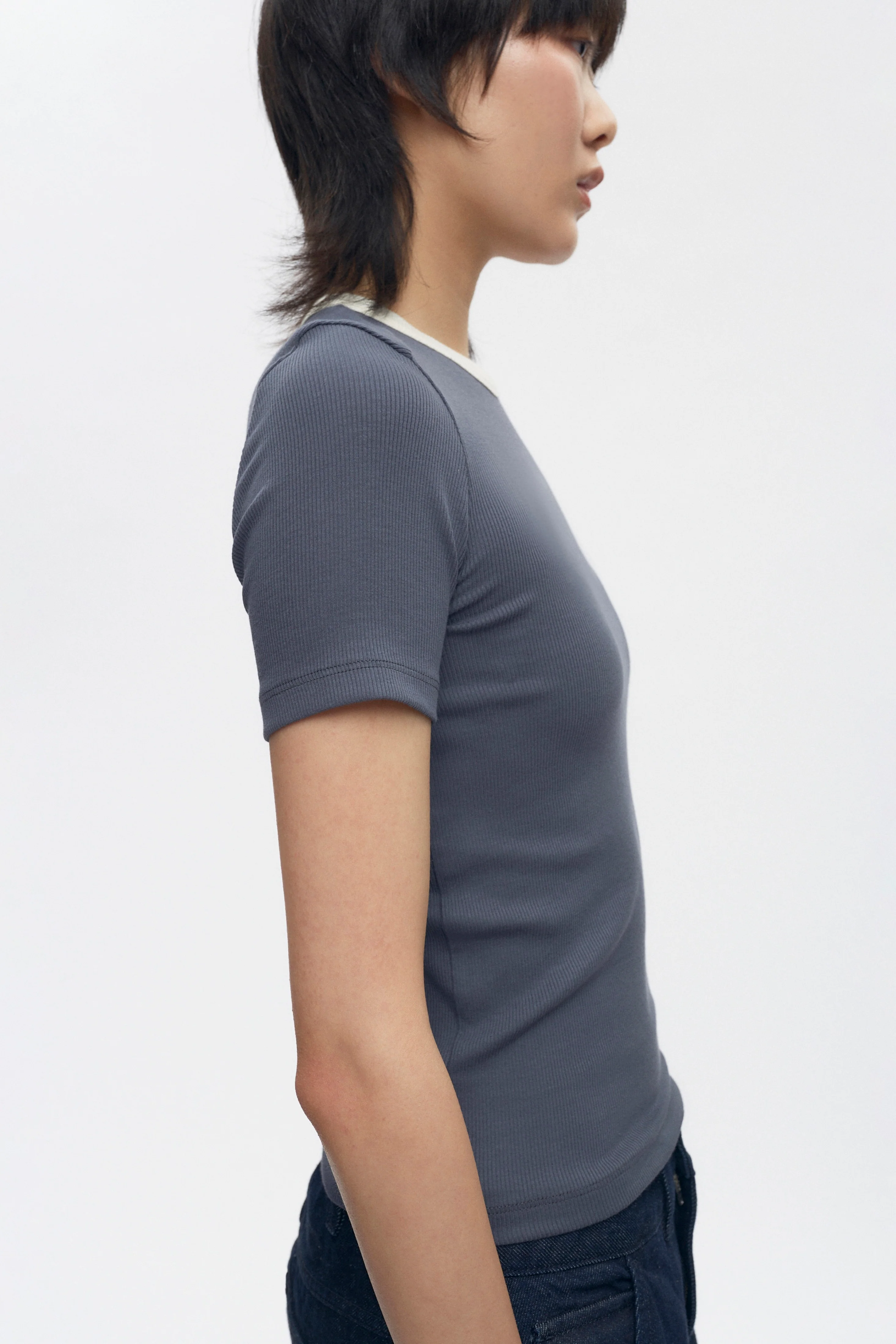 Women's Fitted Rib Tee in Dark Dusk/Marshmallow - Image 2