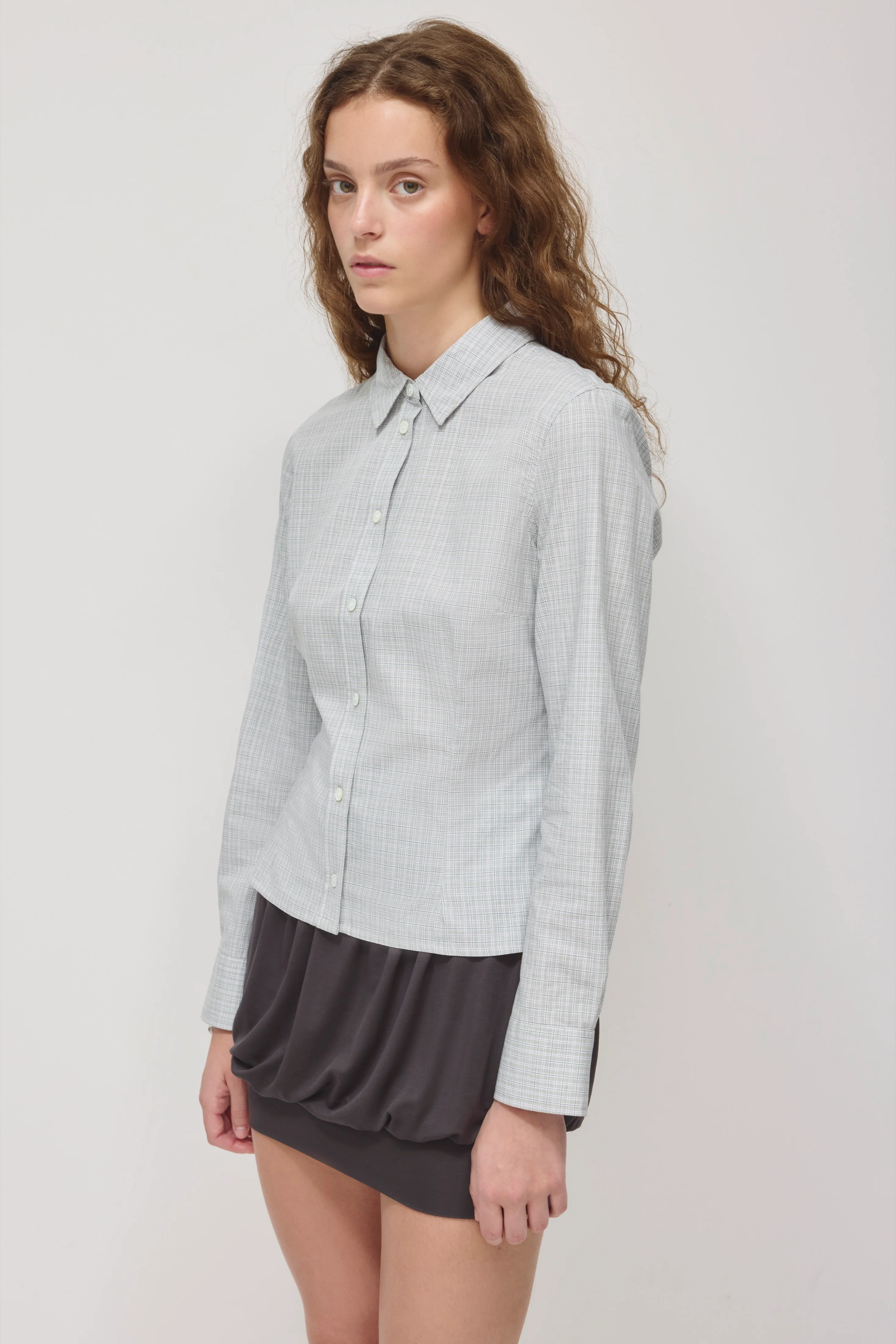 Women's Fitted Shirt in Dune Grass Check - Image 3