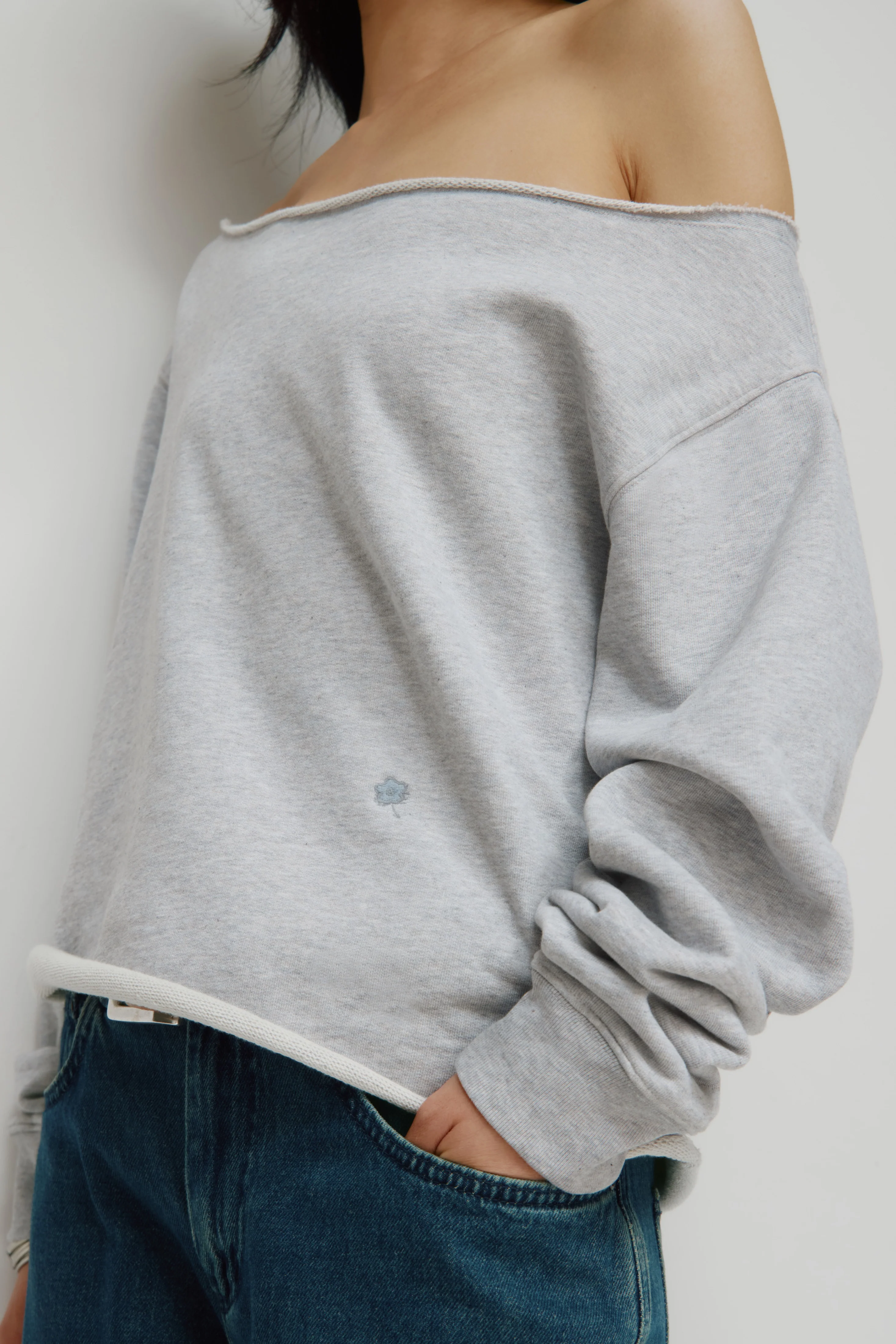 Women's French Terry Cutoff Sweatshirt in Cloud Mix - Image 5